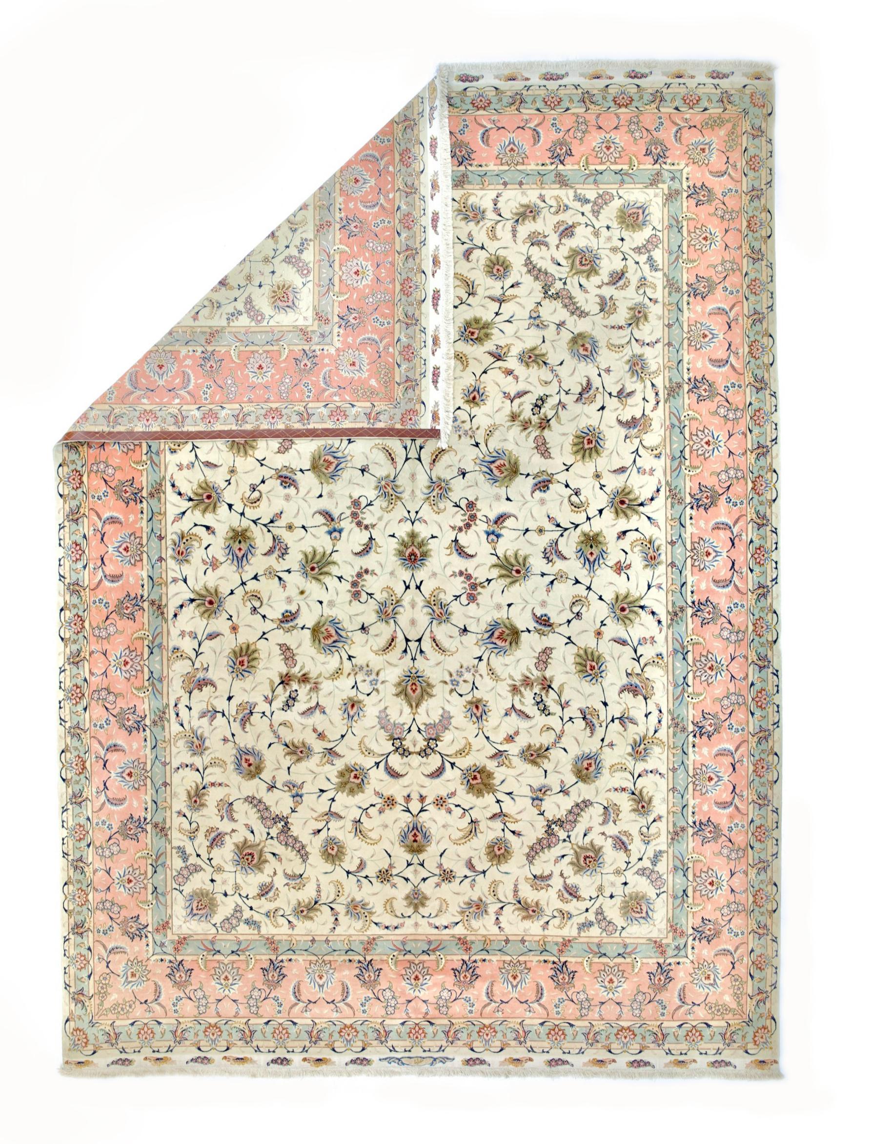 Tappeto persiano Tabriz in lana e seta 60 Raj, estremamente fine, 9'9