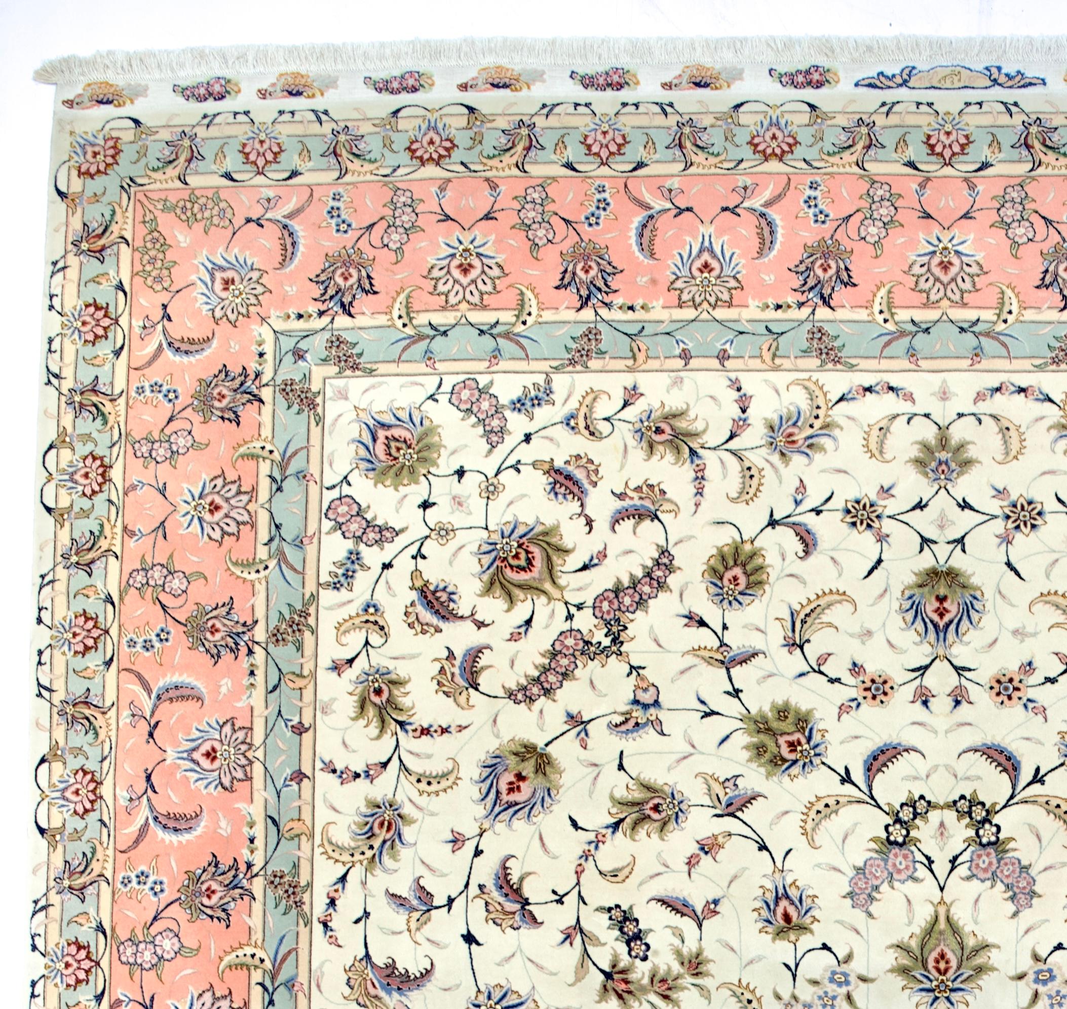 Persiano Tappeto persiano Tabriz in lana e seta 60 Raj, estremamente fine, 9'9