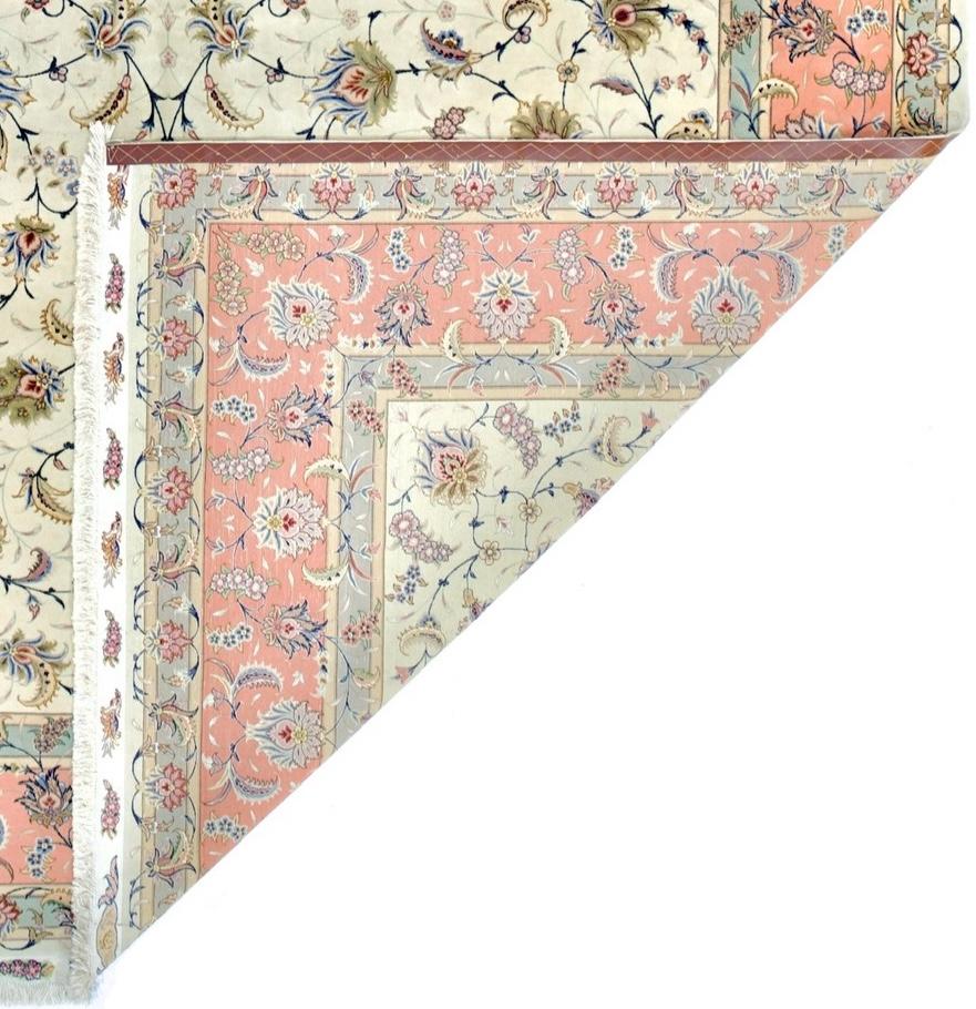 XX secolo Tappeto persiano Tabriz in lana e seta 60 Raj, estremamente fine, 9'9