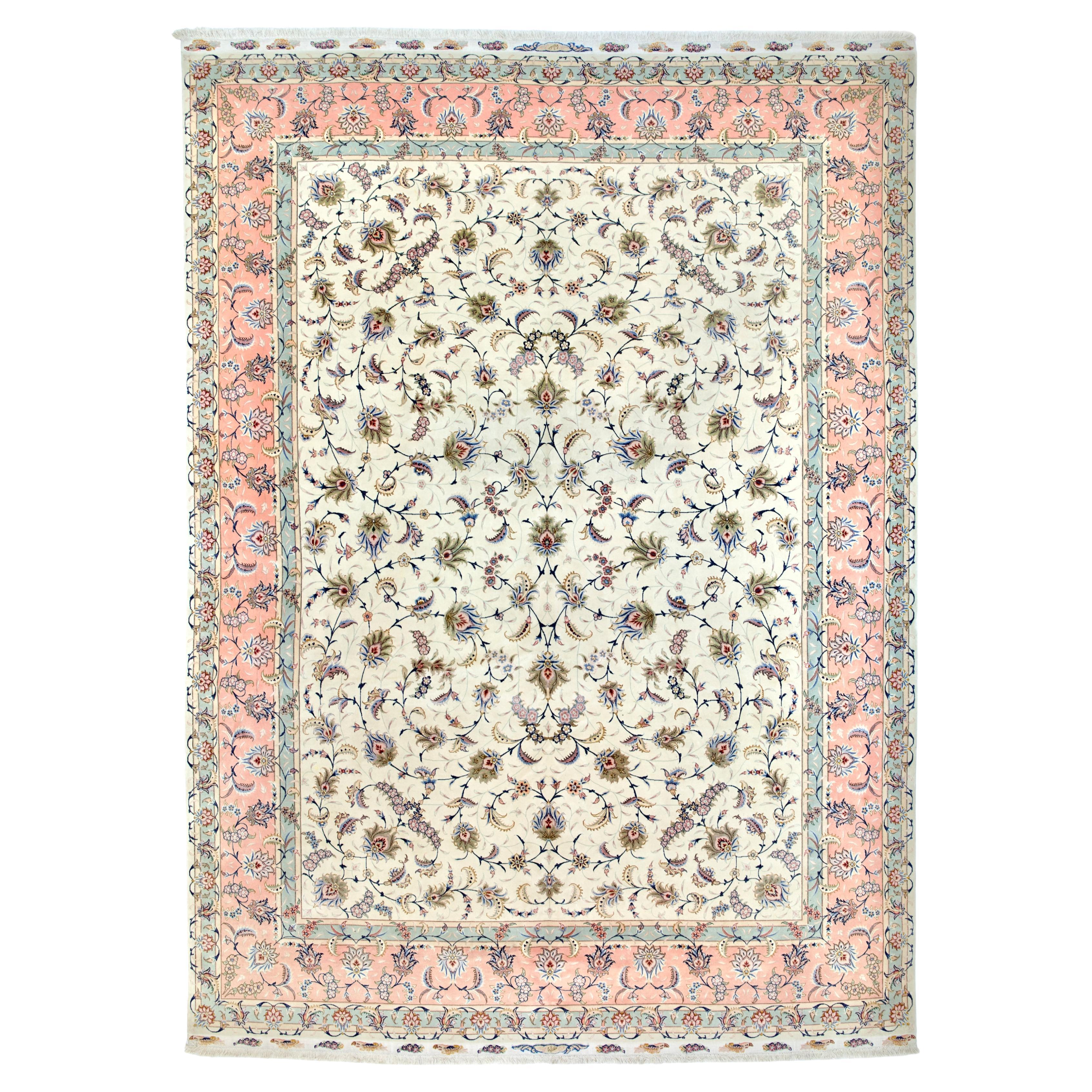 Tappeto persiano Tabriz in lana e seta 60 Raj, estremamente fine, 9'9" x 13'6".