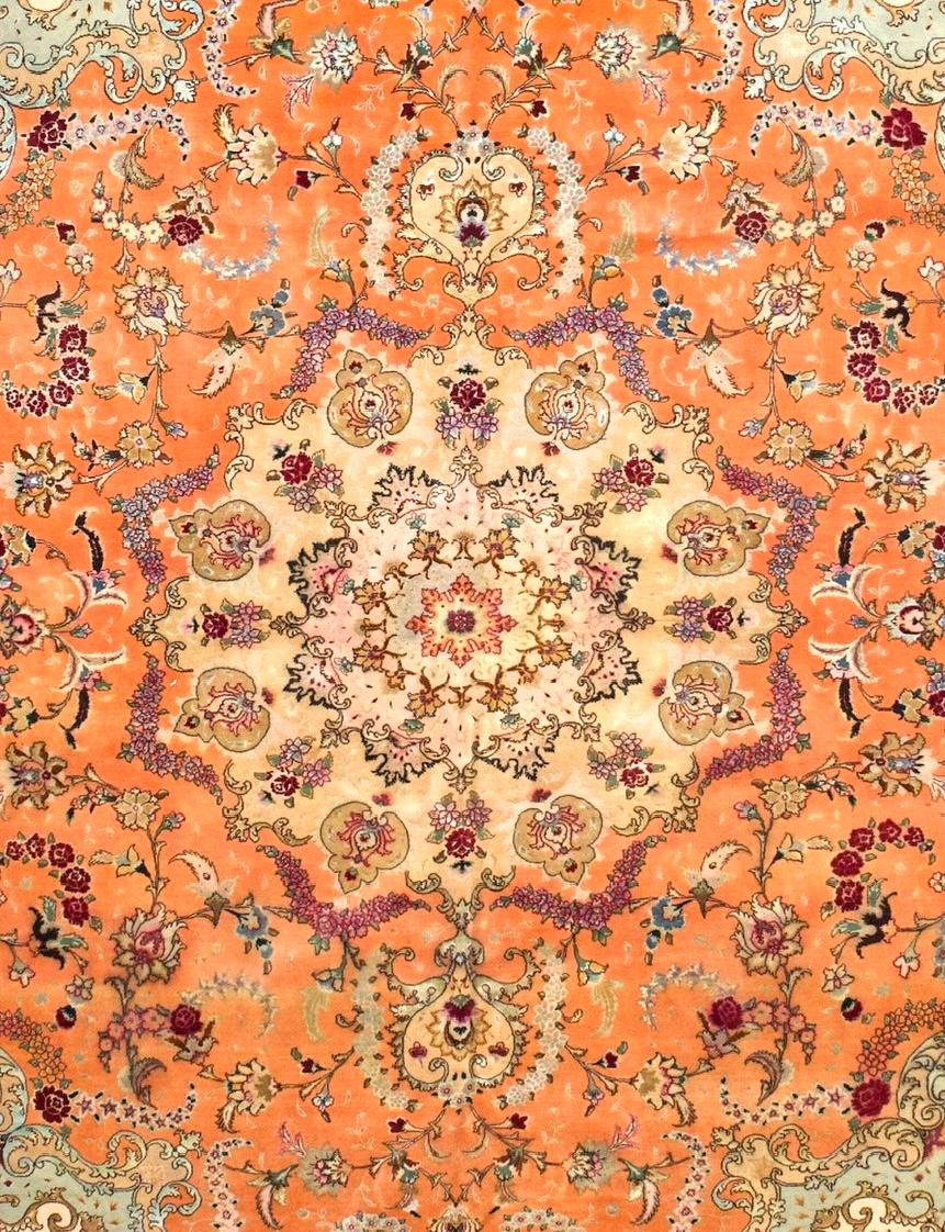 Persiano Tappeto di fondazione persiano Tabriz in lana e seta, estremamente fine, 9'10