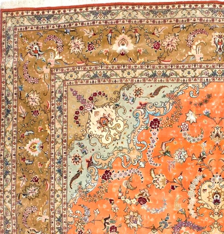 XX secolo Tappeto di fondazione persiano Tabriz in lana e seta, estremamente fine, 9'10