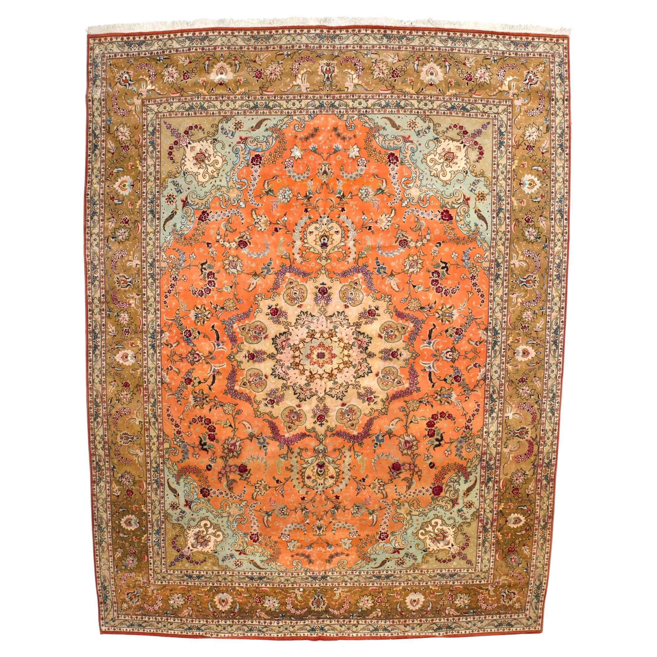 Tappeto di fondazione persiano Tabriz in lana e seta, estremamente fine, 9'10" x 12'11".