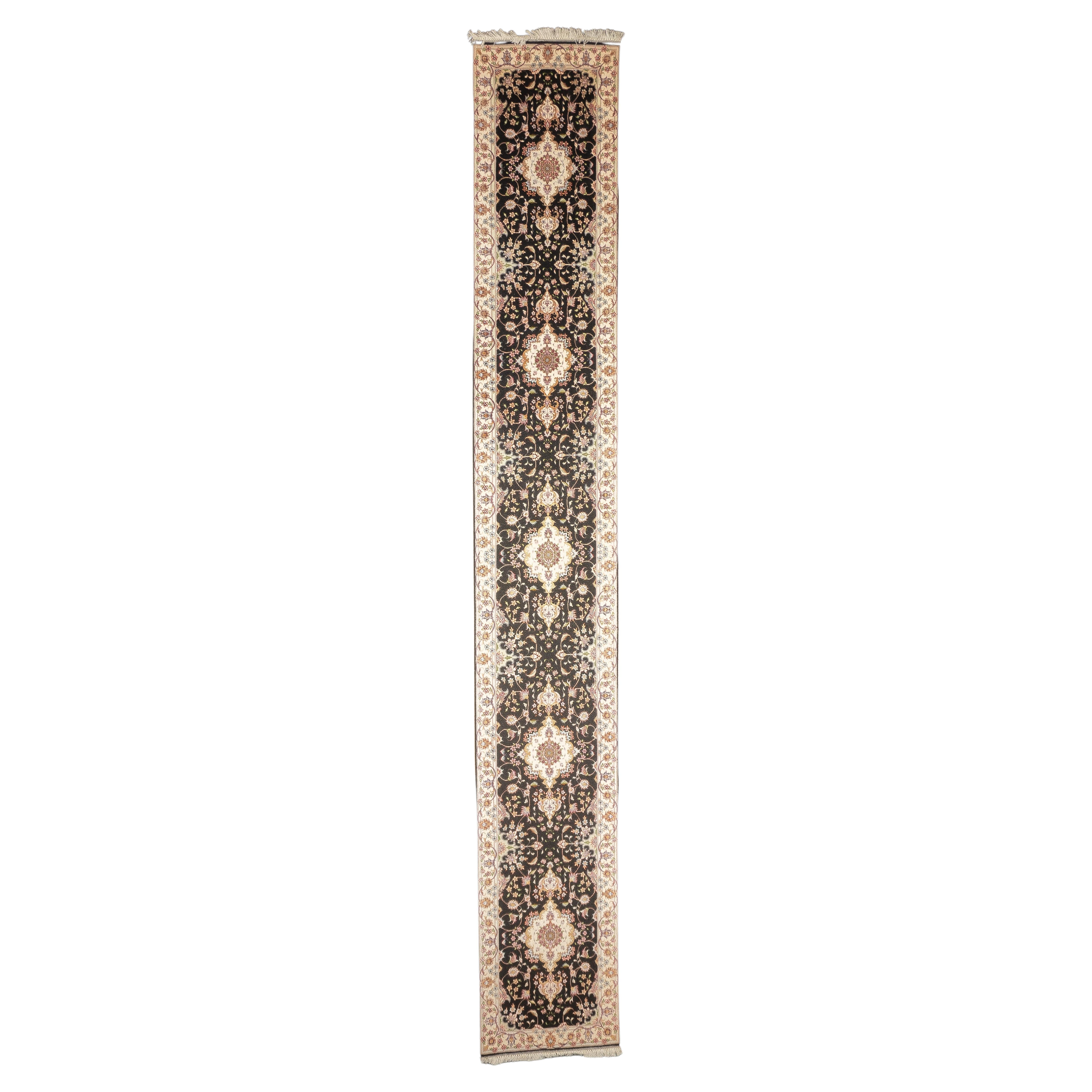 Extremely Fine Persian Tabriz Wool & Silk Long Rug 2'6'' x 17'1'' For Sale