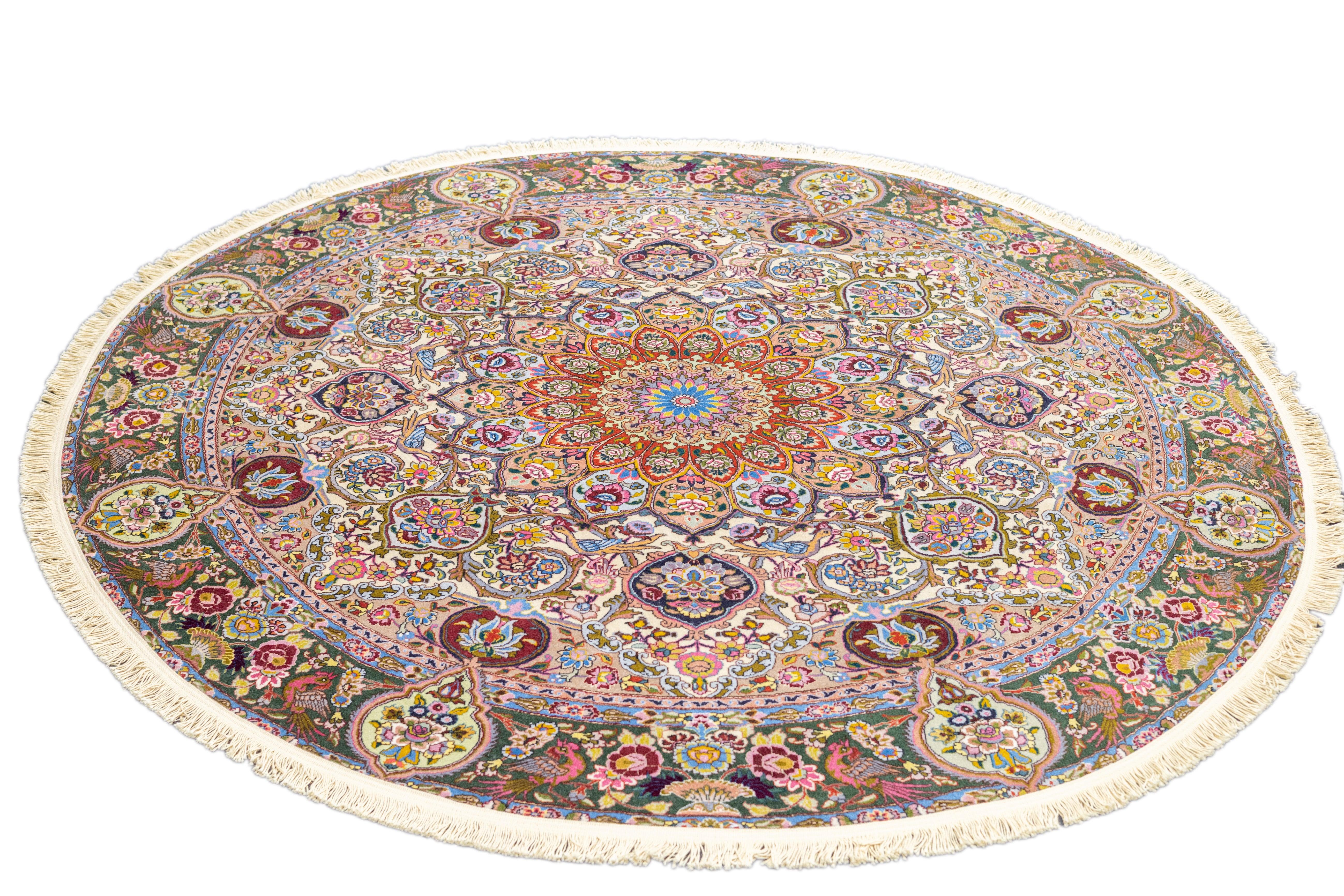 XX secolo Tappeto persiano Tabriz estremamente fine in lana e seta 5'11'' x 5'11'' in vendita