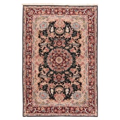 Tapis persan Tabriz en laine et soie 5'9'' x 8'9'' d'une extrême finesse
