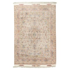 Tapis persan Tabriz tissé en laine et soie extrêmement fin 4'11'' x 7'1''