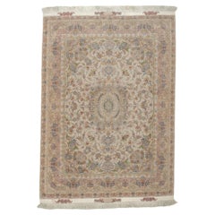 Tapis persan Tabriz tissé en laine et soie extrêmement fin 4'11'' x 7'1''