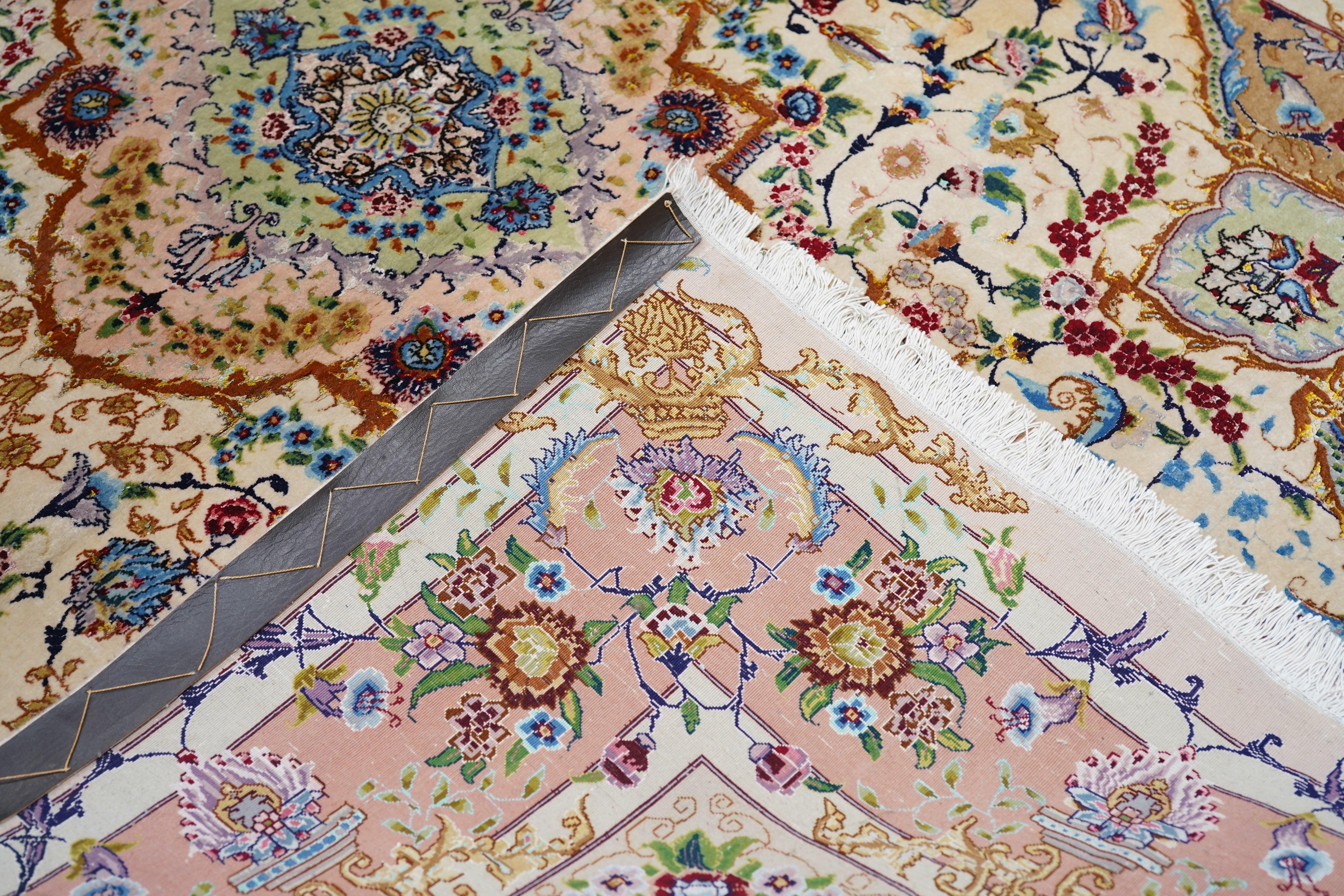 Tappeto Tabriz in lana e seta persiana estremamente pregiata 5'0