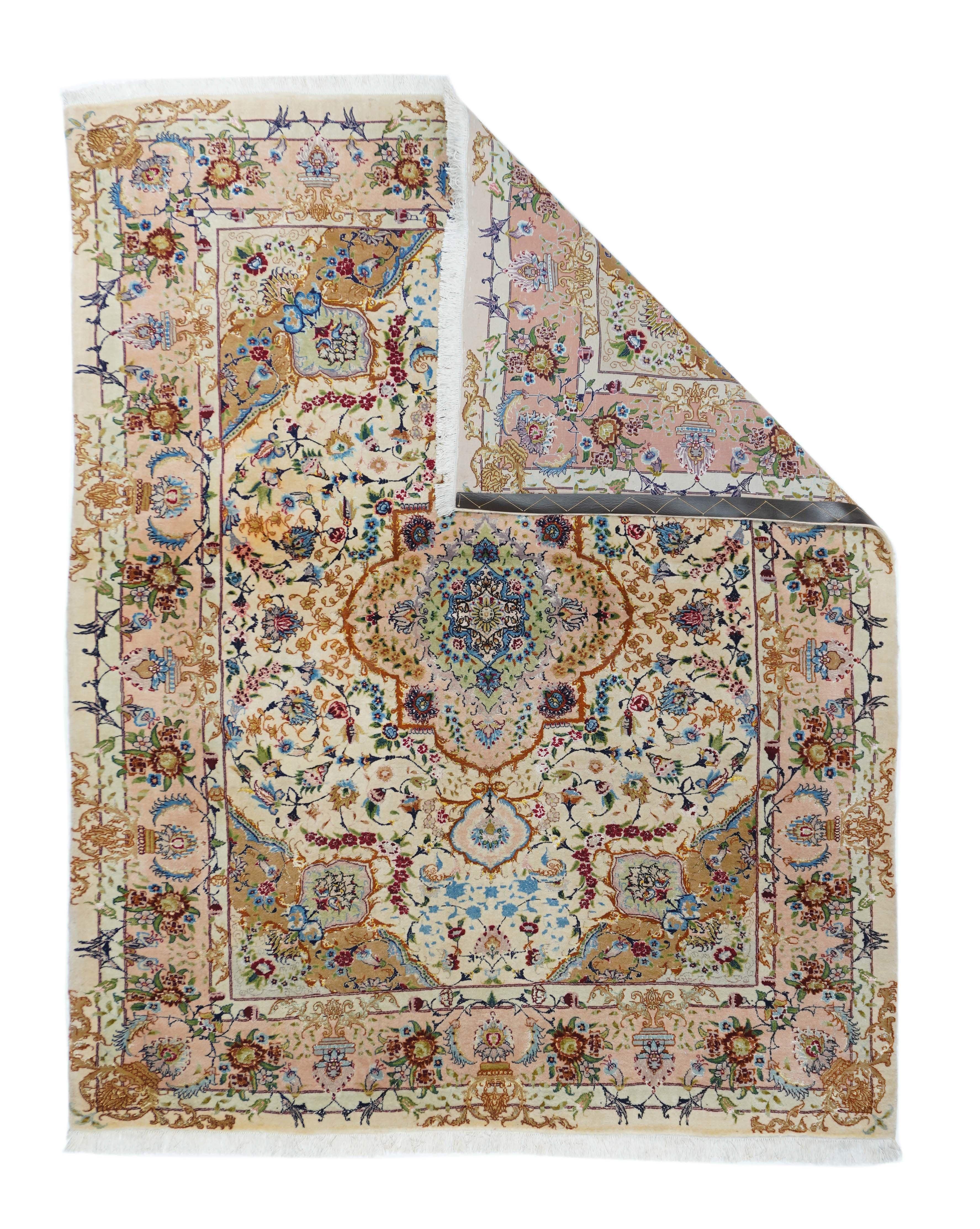 Tappeto Tabriz in lana e seta persiana estremamente raffinato, 5'0