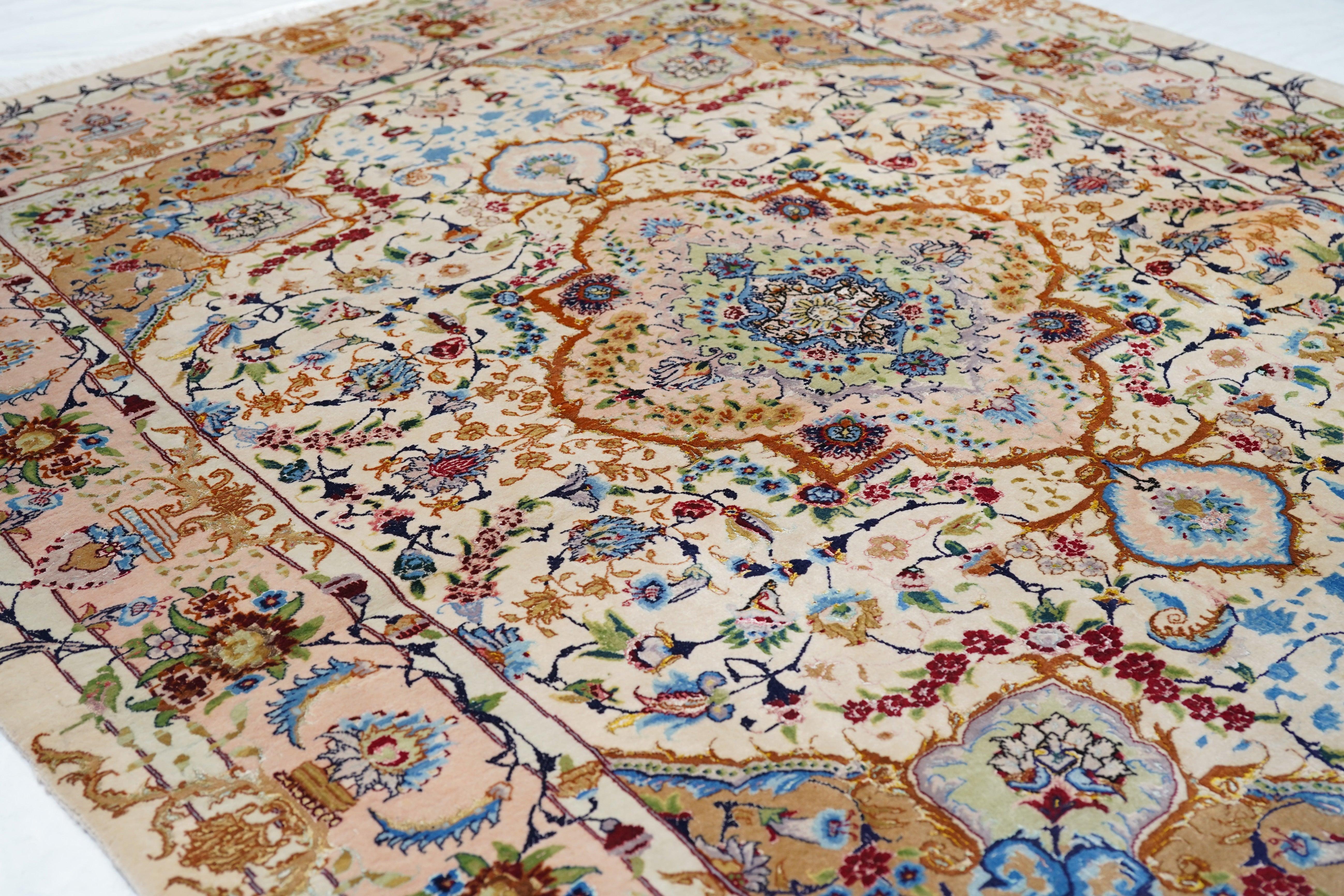 Tappeto Tabriz in lana e seta persiana estremamente pregiata 5'0