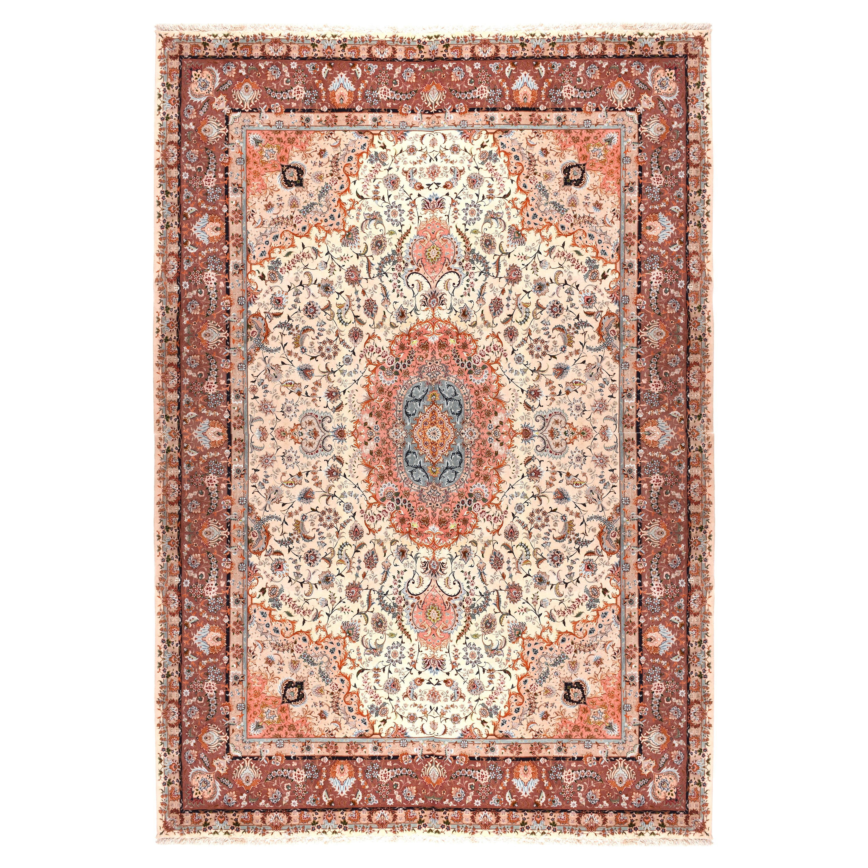 Extremely Fine Persian Wool & Silk Tabriz Rug 9'9'' x 13'0" For Sale