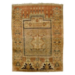 Extremely Fine/rare and unusual Antique Persian Silk Heriz Rug 4’0" x 5’4"