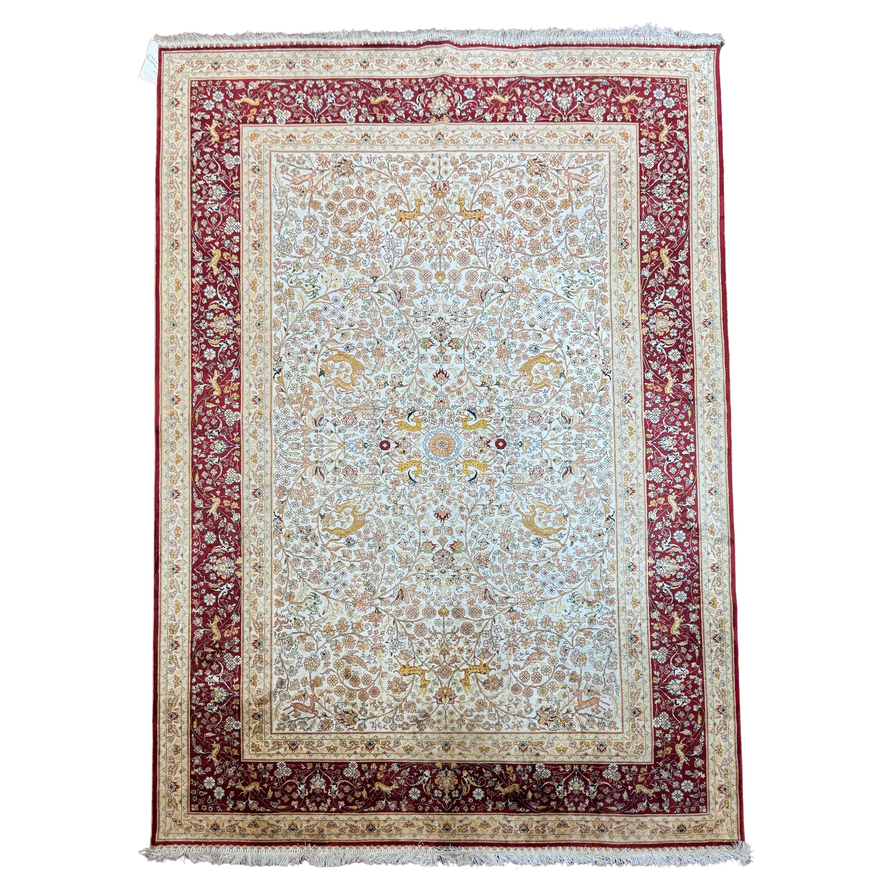 Extremely Fine Silk Hereke Rug For Sale