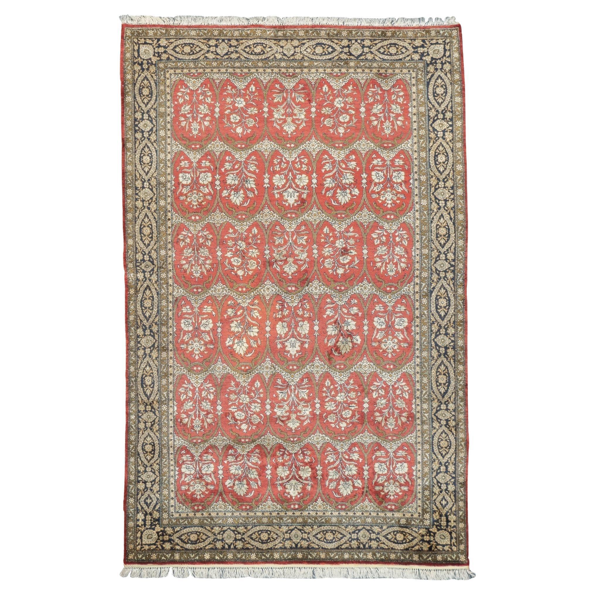 Alfombra Persa Qum de Seda Extremadamente Fina 4'7'' x 7'1''