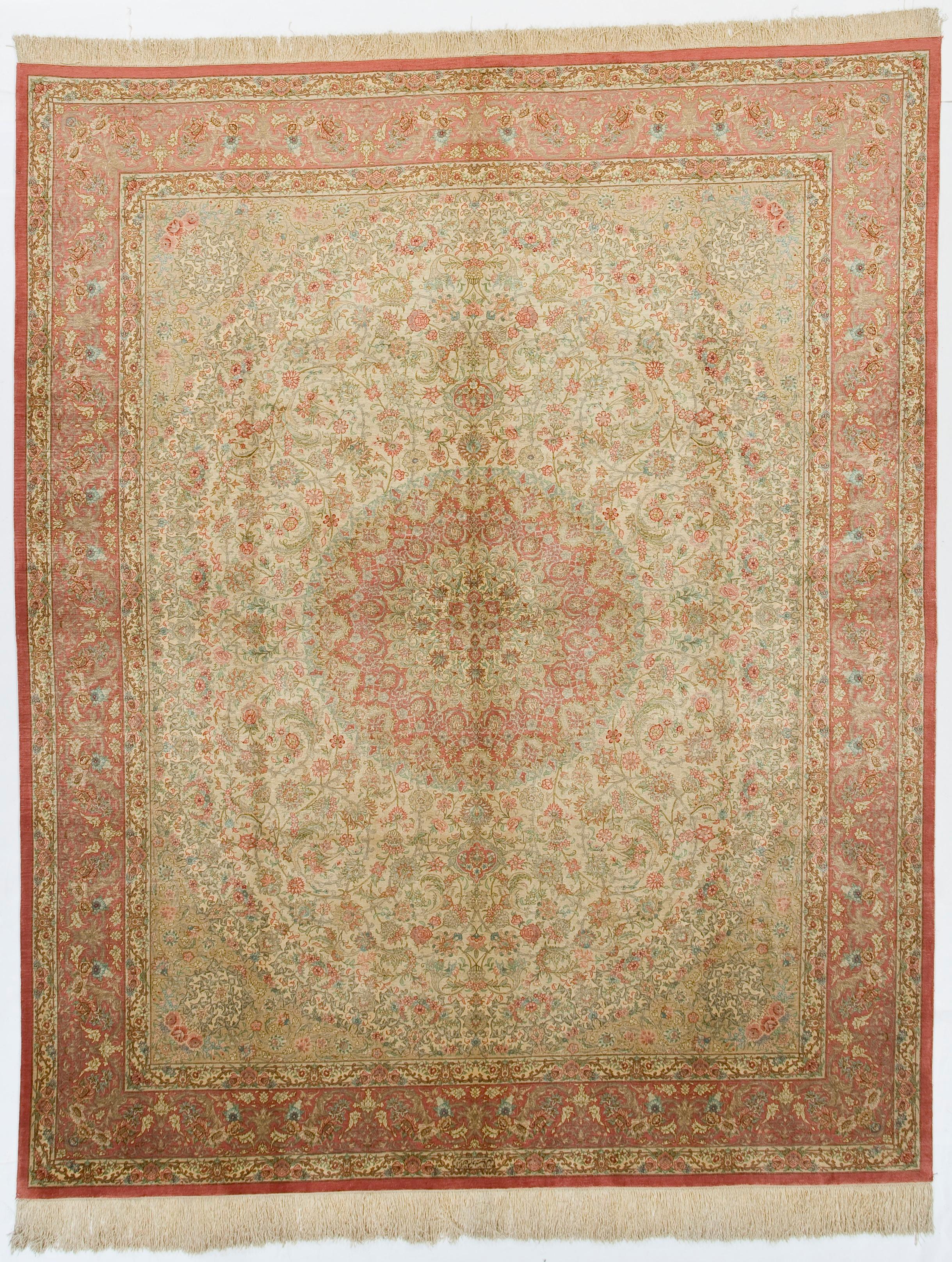 Silk Persian Qum rug measures 8'0'' x 10'0''.