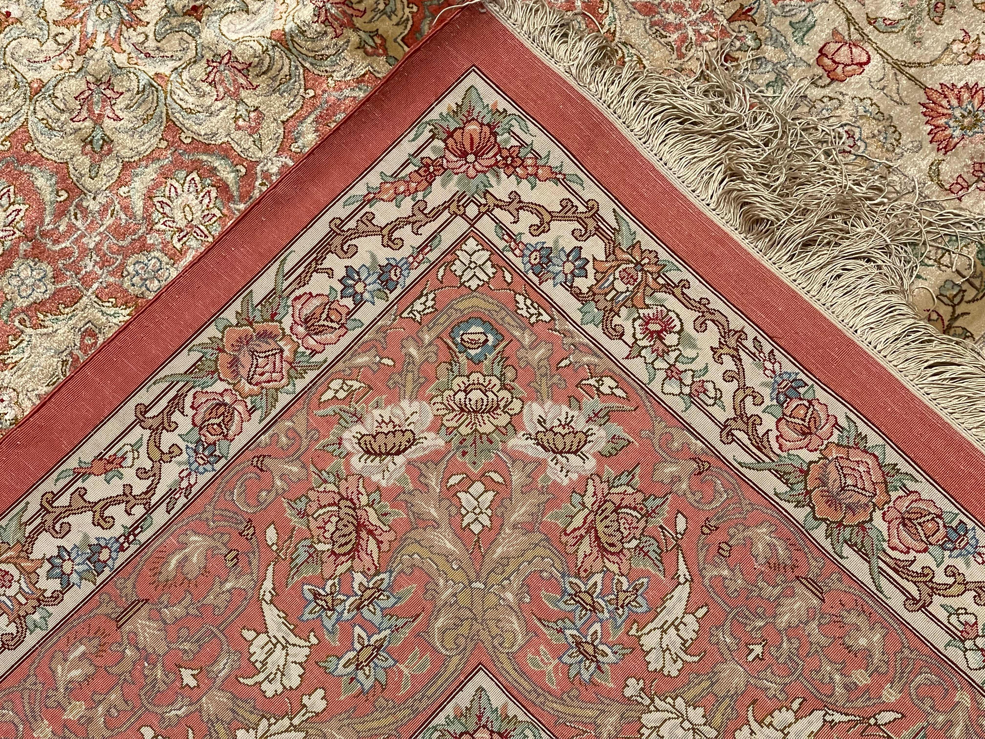 Extremely Fine Silk Persian Qum Rug For Sale 1