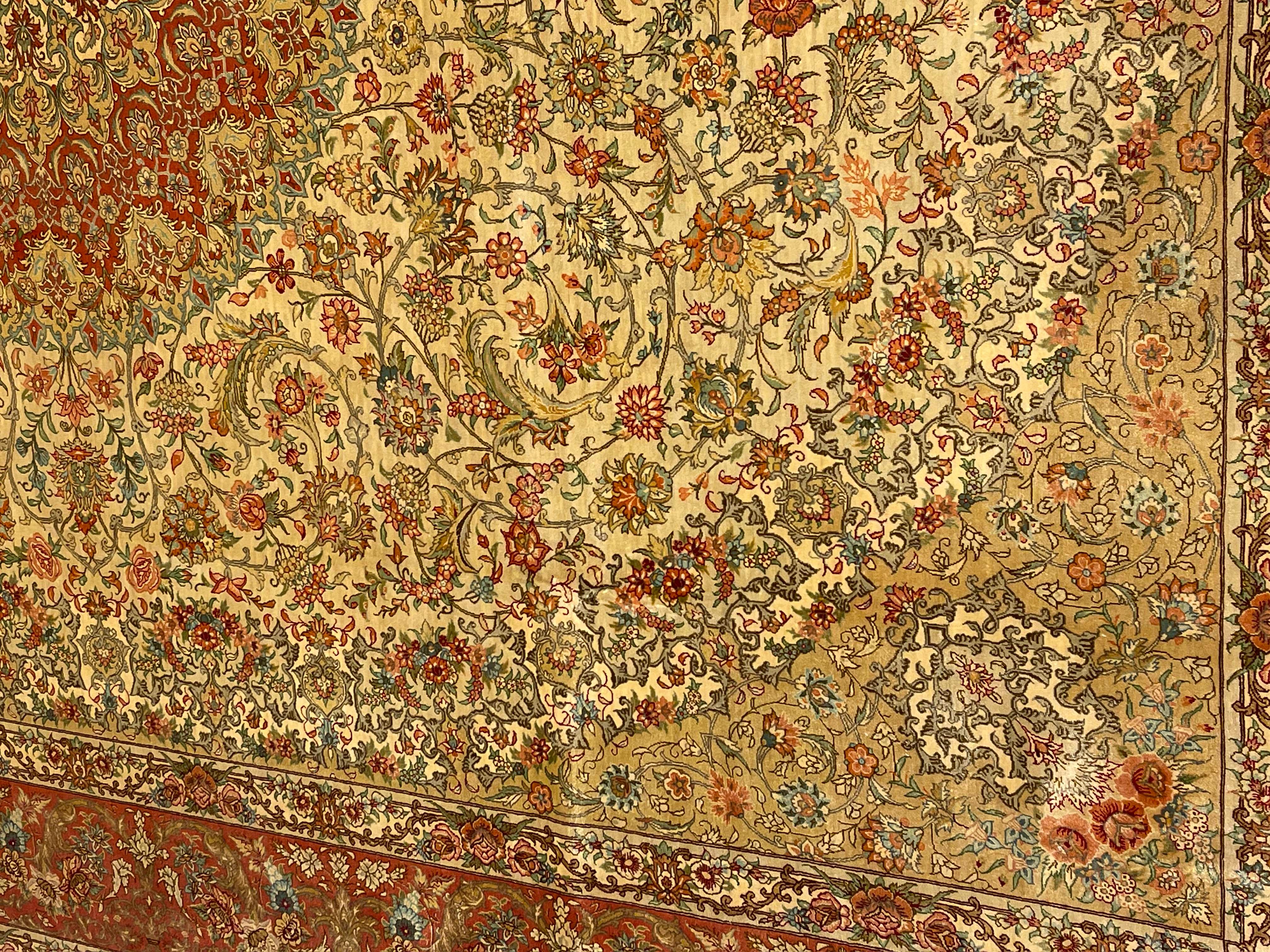Extremely Fine Silk Persian Qum Rug For Sale 3
