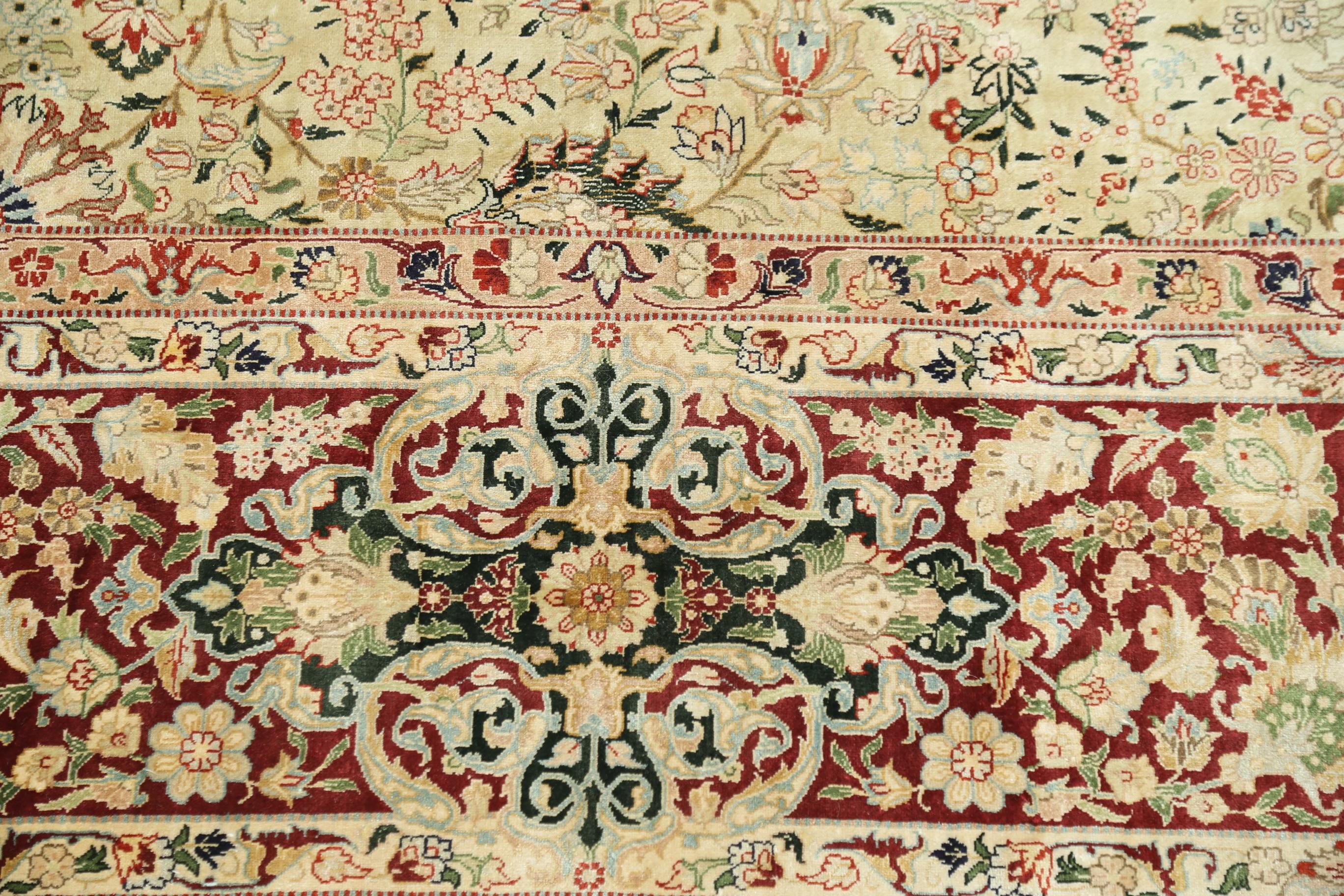 Hand-Woven Extremely Fine Sino Hereke Silk Rug For Sale