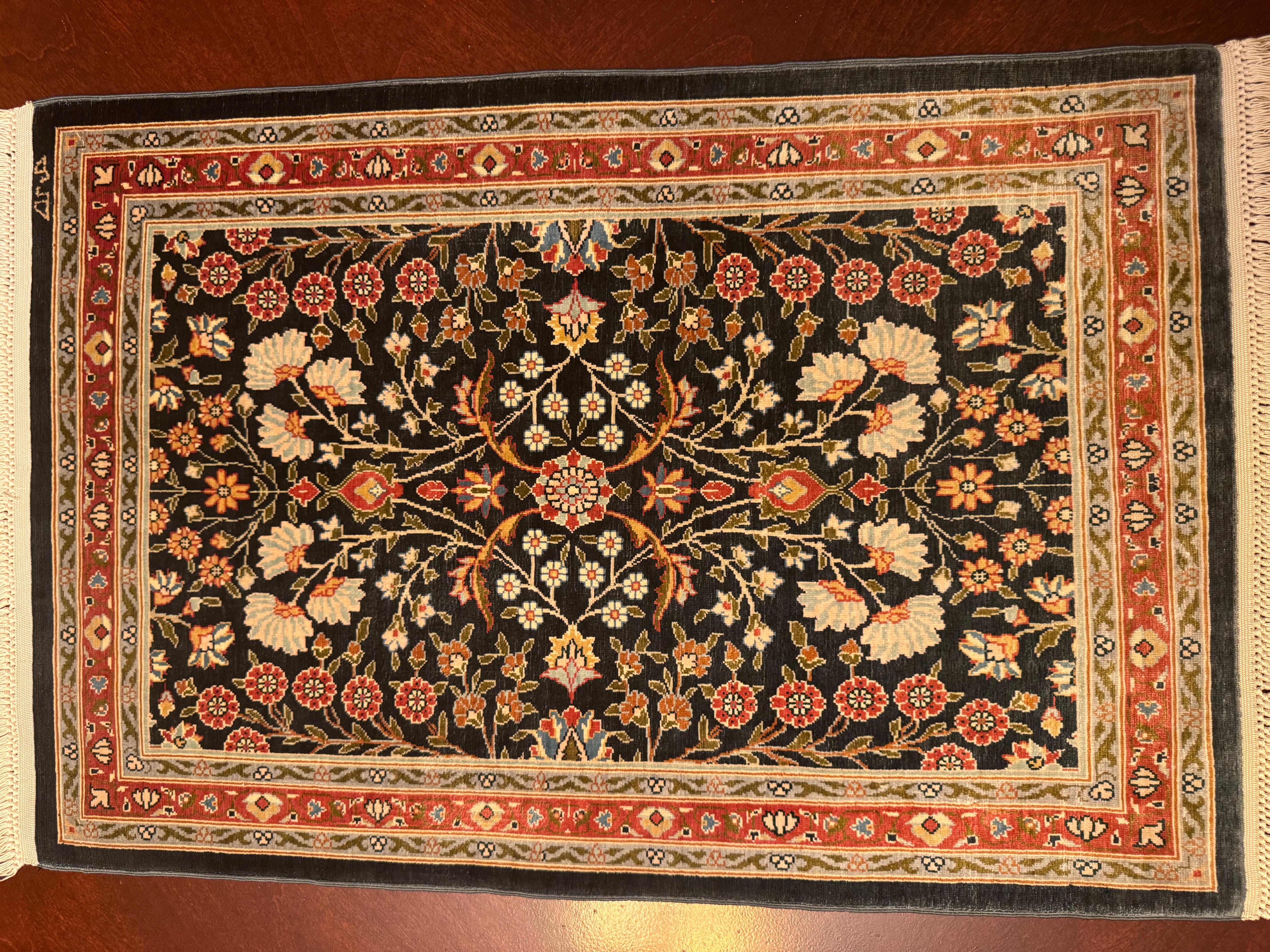 Hand-Woven Extremely Fine Turkish Hereke Silk Rug For Sale