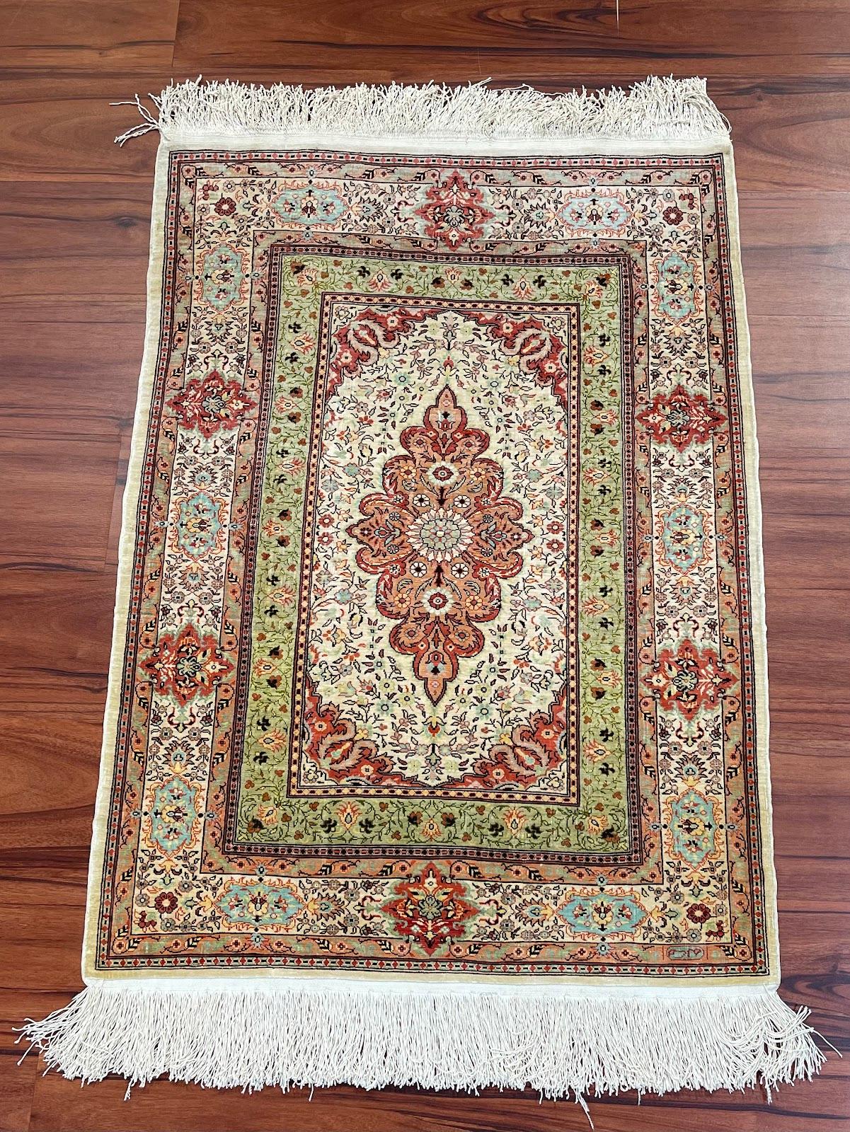 Hand-Knotted Extremely Fine Turkish Silk Hereke Rug/Carpet For Sale