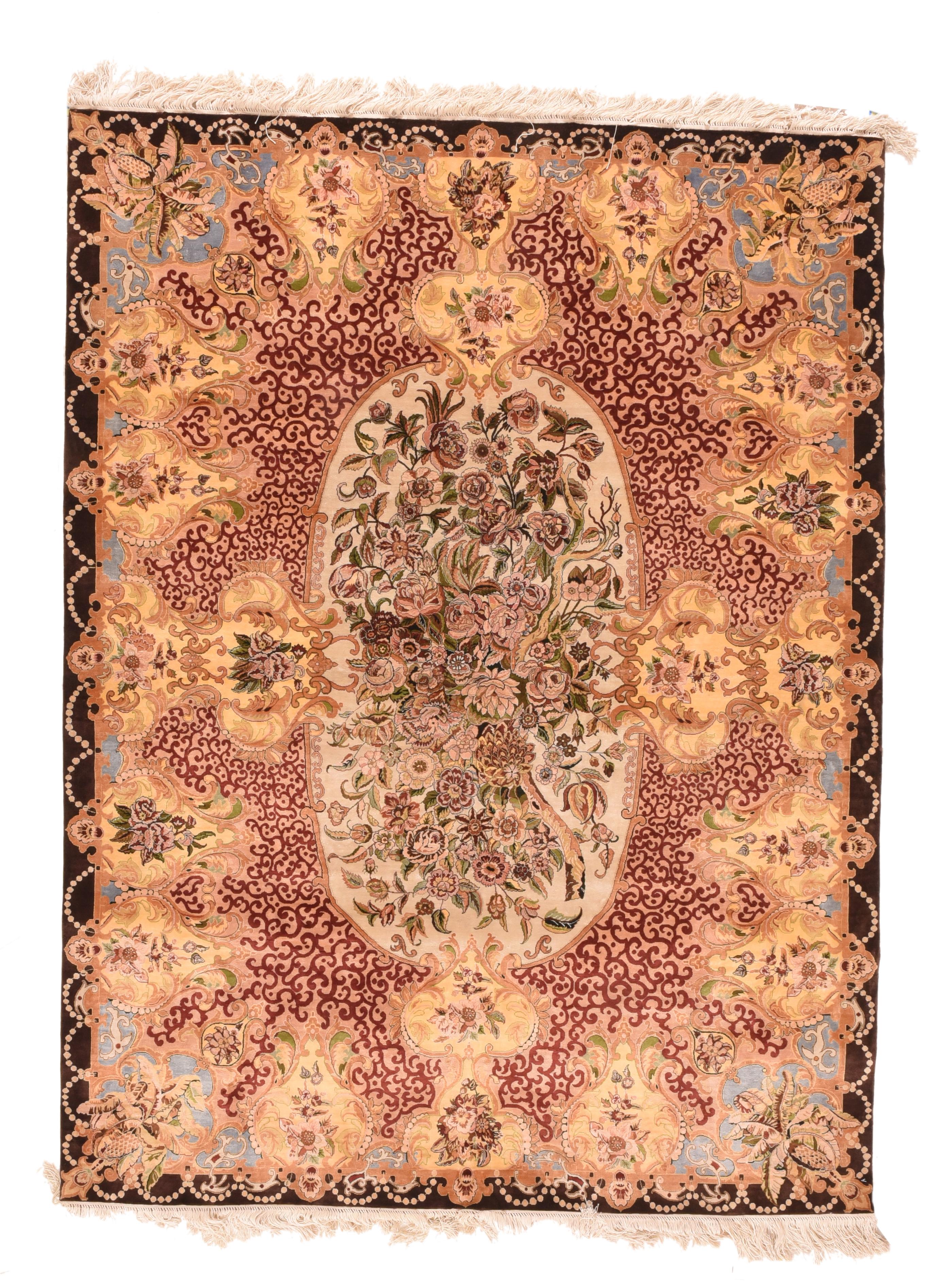 Hand-Knotted Fine Persian Silk Qum For Sale