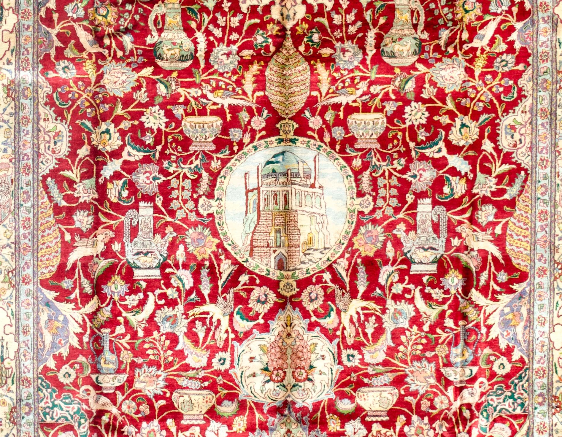 Persiano Tappeto Tabriz in seta persiana vintage estremamente pregiato 6'6