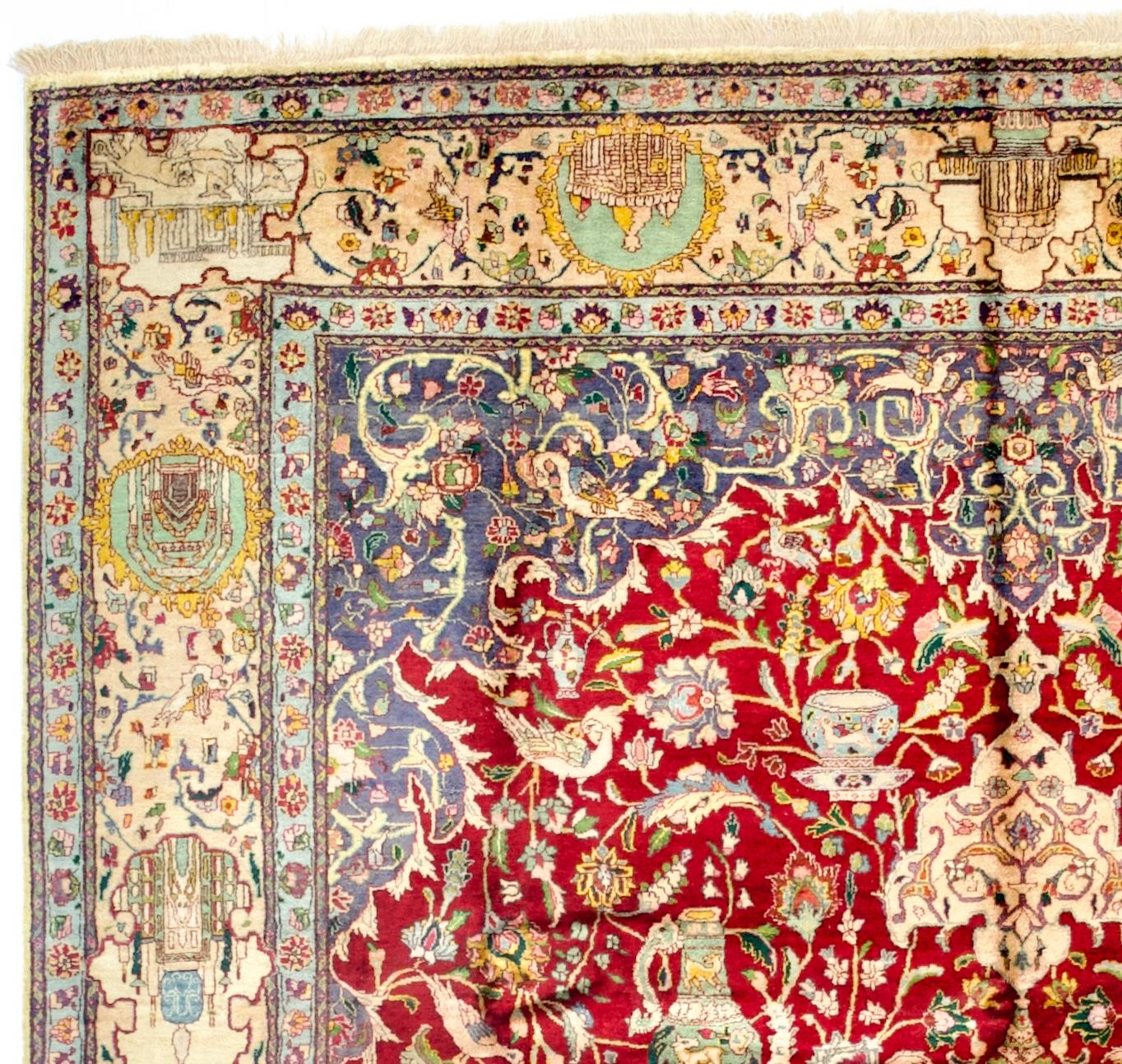 Tappeto Tabriz in seta persiana vintage estremamente pregiato 6'6