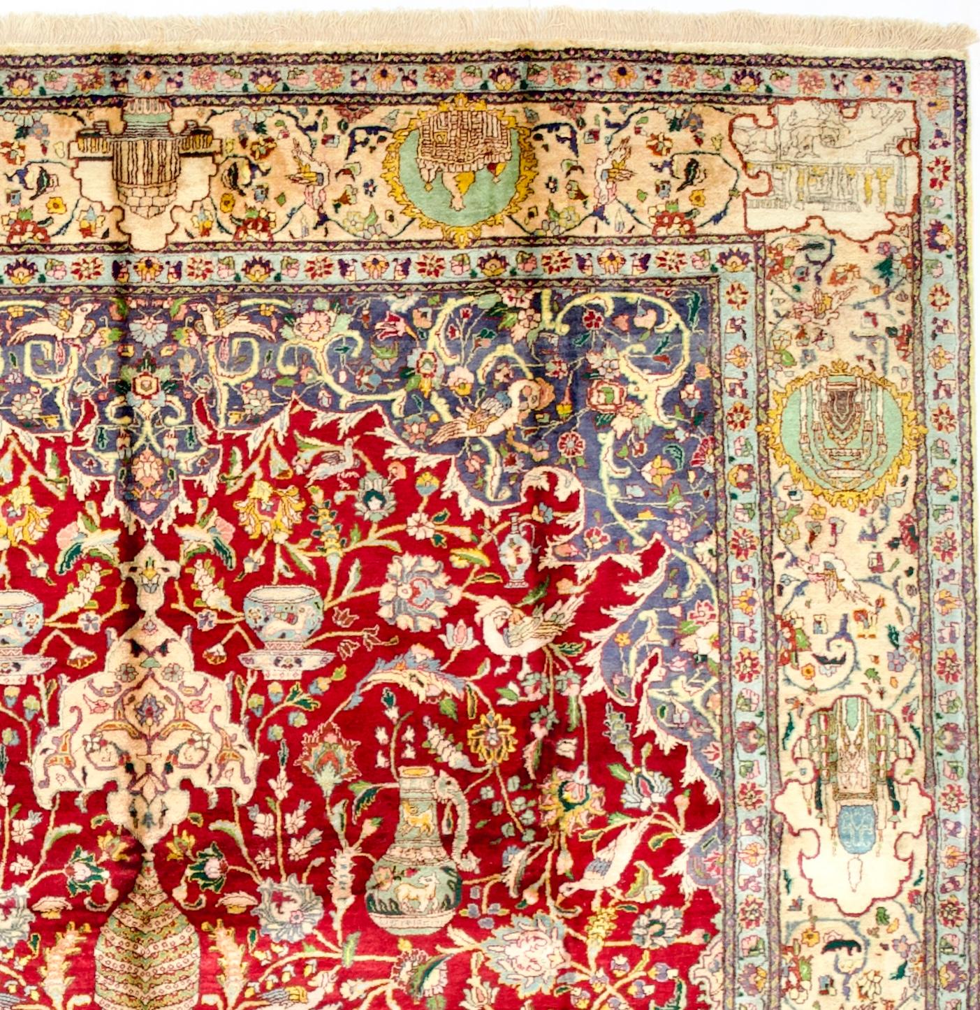 XX secolo Tappeto Tabriz in seta persiana vintage estremamente pregiato 6'6