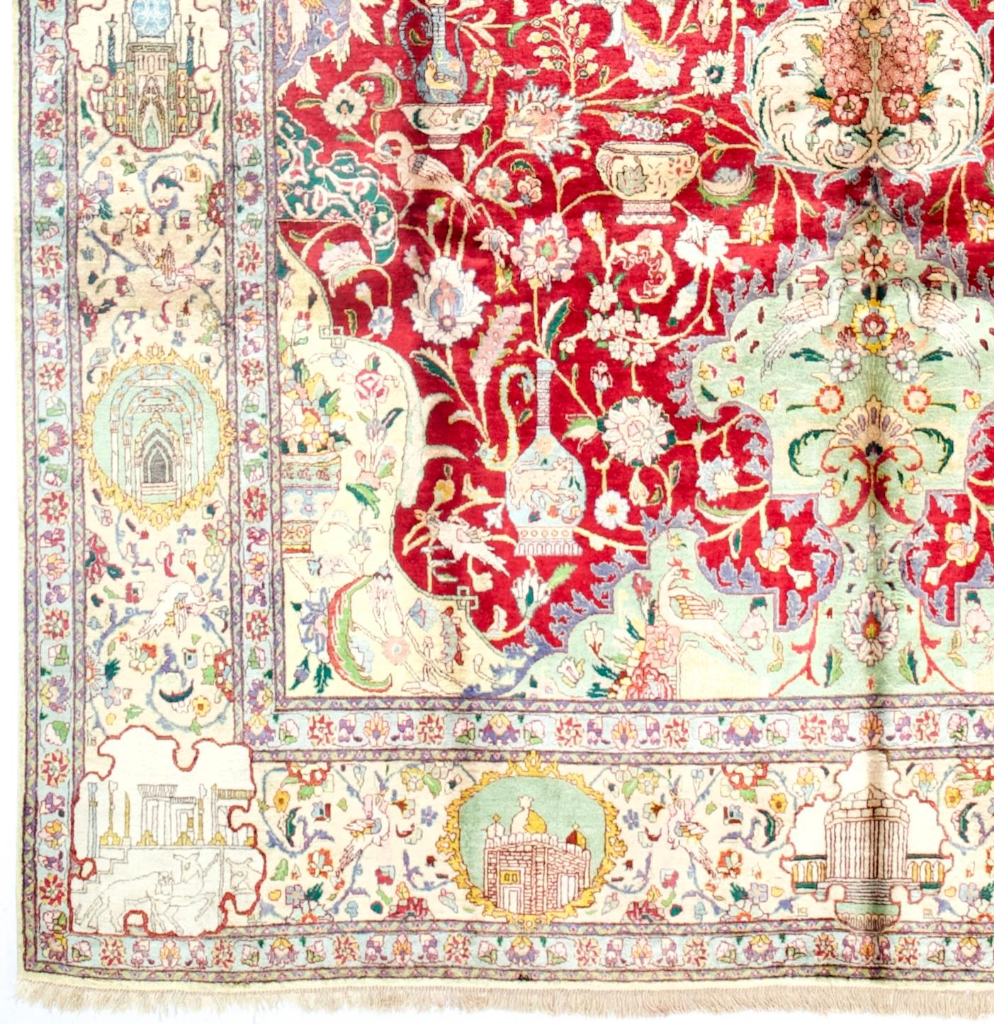 Tappeto Tabriz in seta persiana vintage estremamente pregiato 6'6