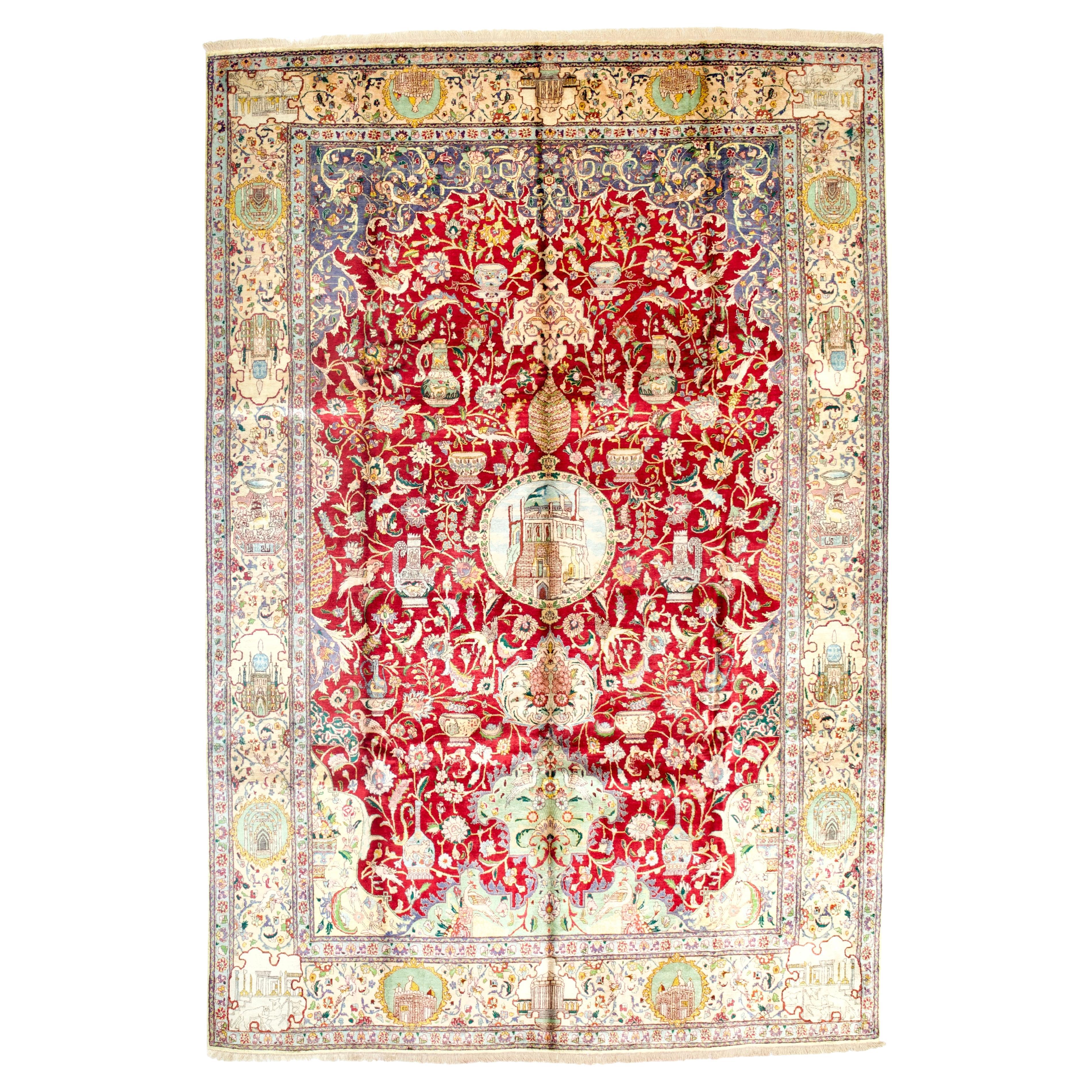 Tappeto Tabriz in seta persiana vintage estremamente pregiato 6'6" x 9'9"