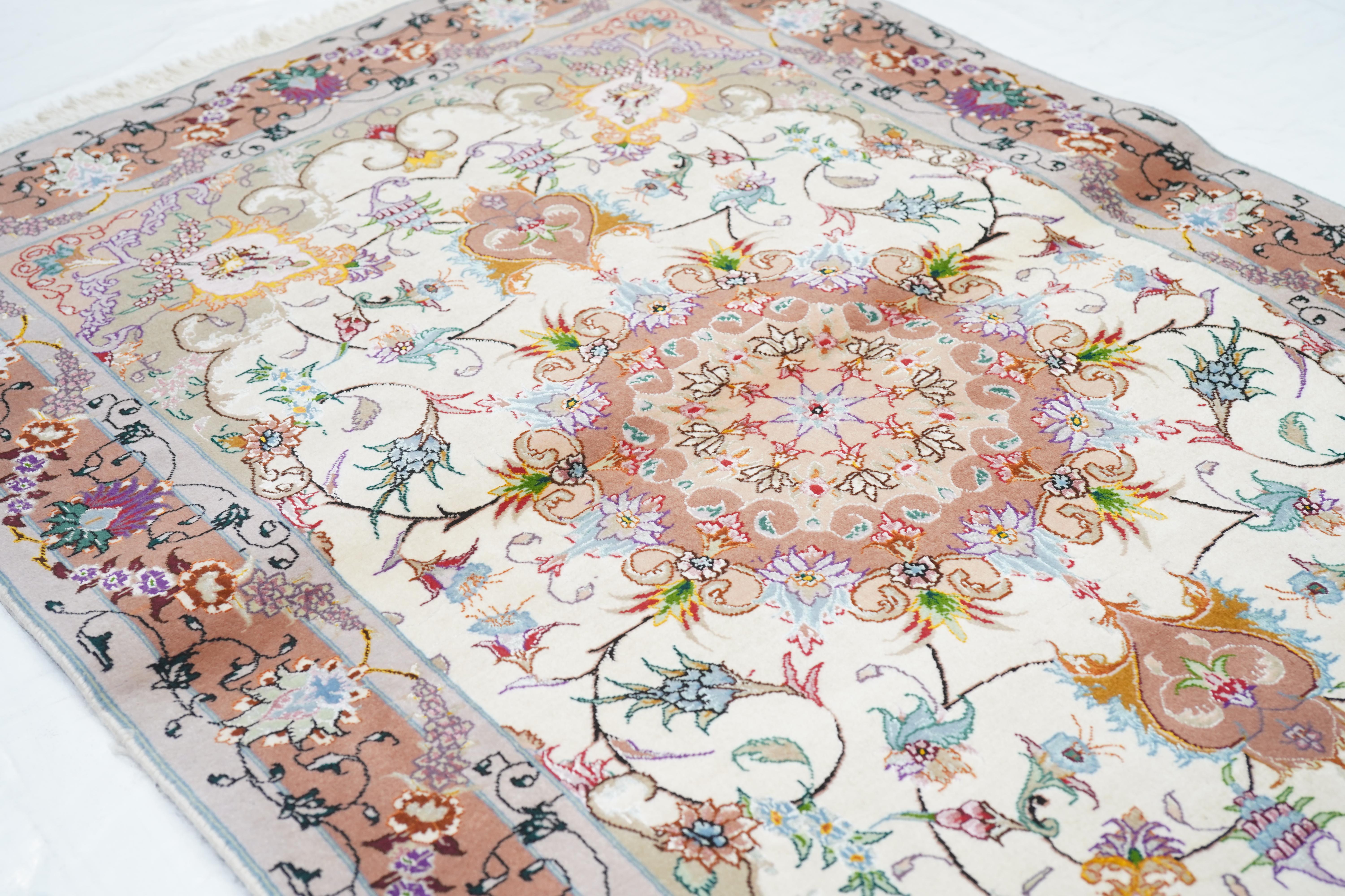 Extrem fein Vintage Persisch Tabriz Teppich 3'3