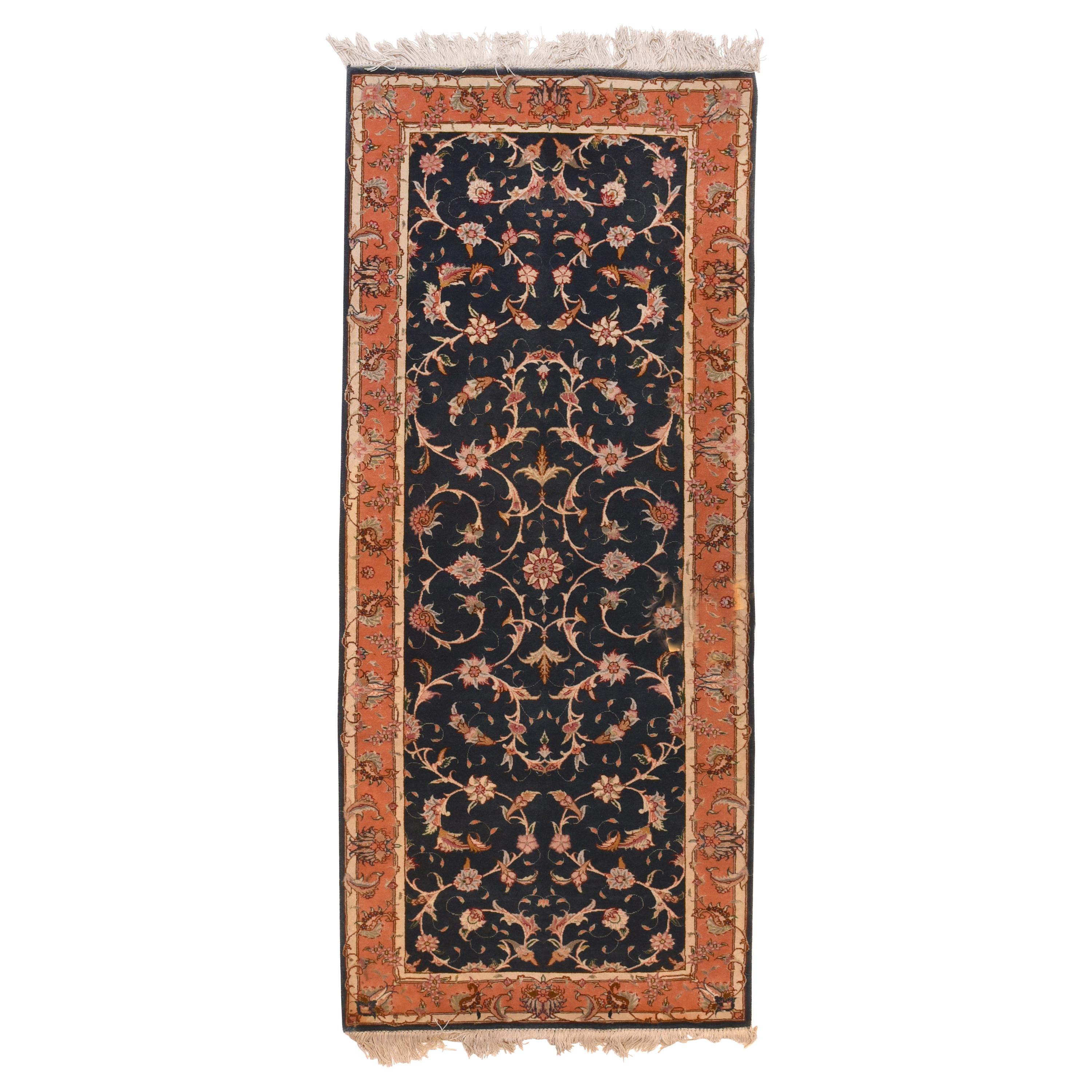 Extremely Fine Vintage Persian Tabriz Runner Rug, Hand Knotted, circa 1970s