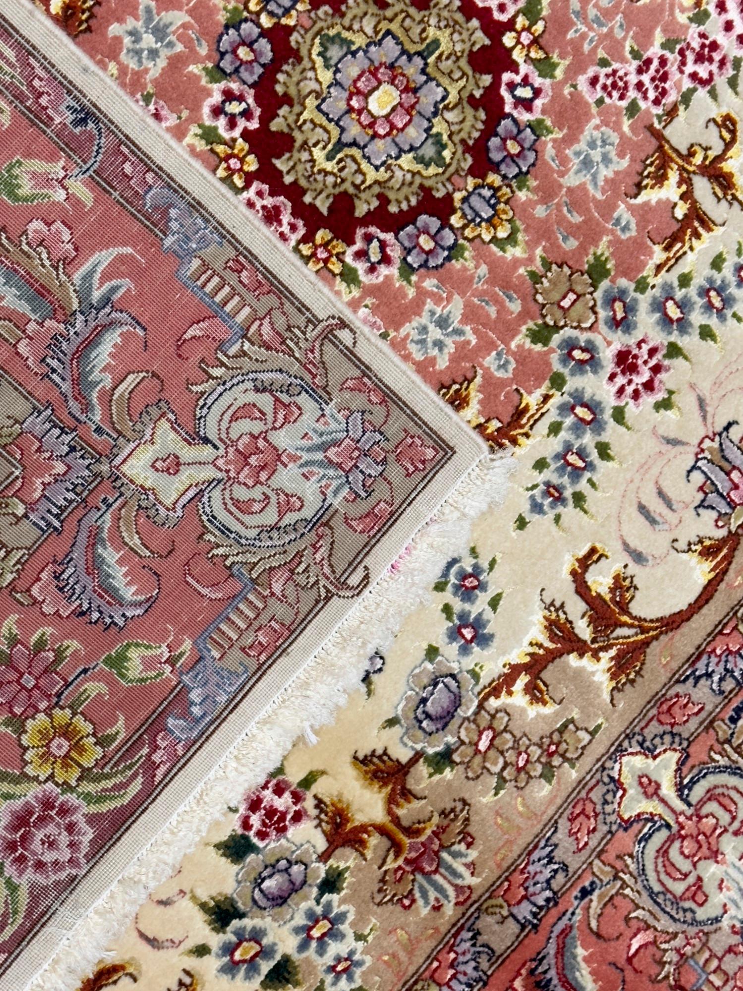 Tappeto persiano d'epoca in lana e seta Tabriz, estremamente fine, 3'4