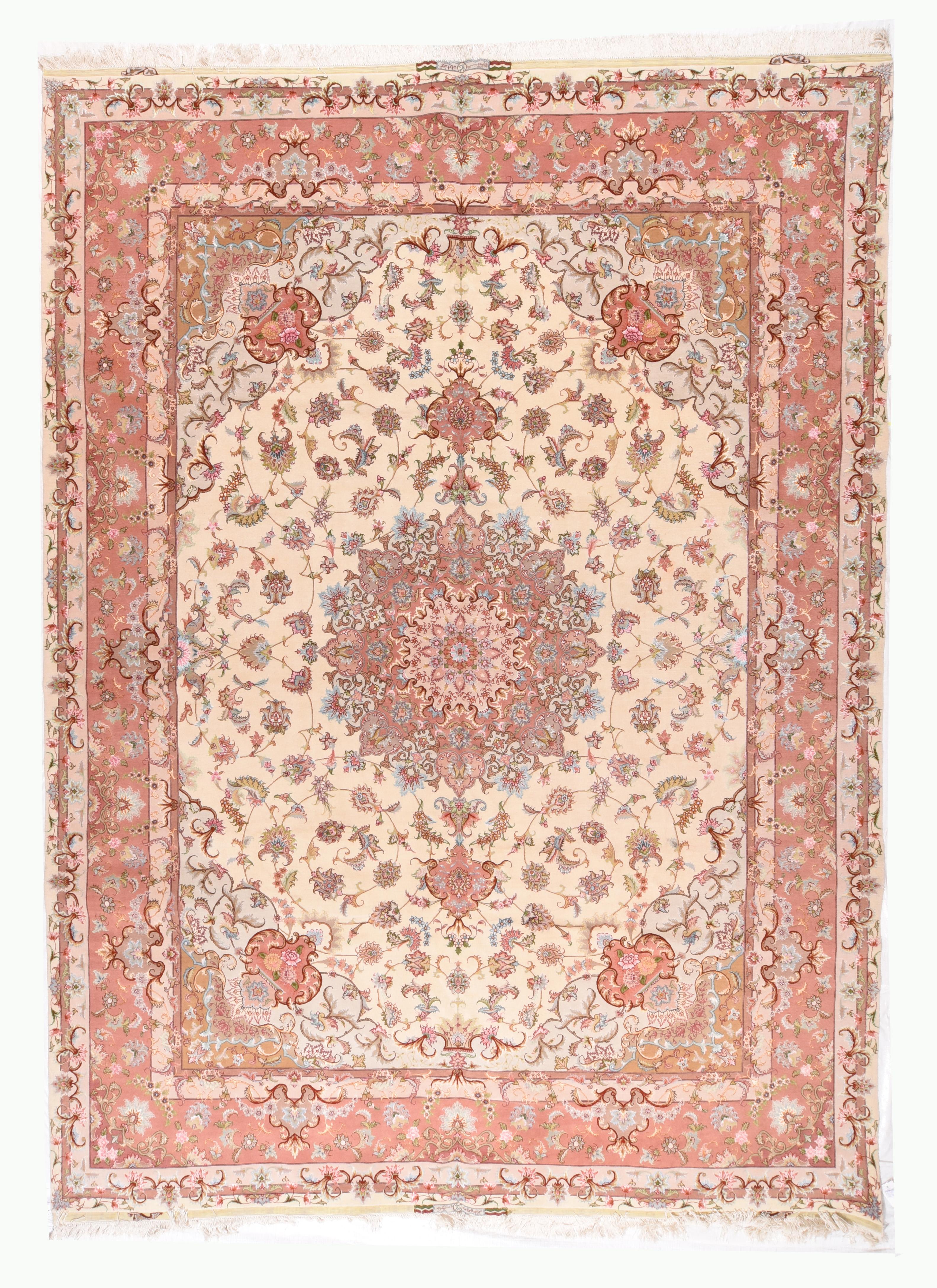 Persiano Tappeto persiano d'epoca in lana e seta Tabriz, estremamente fine, 9'6