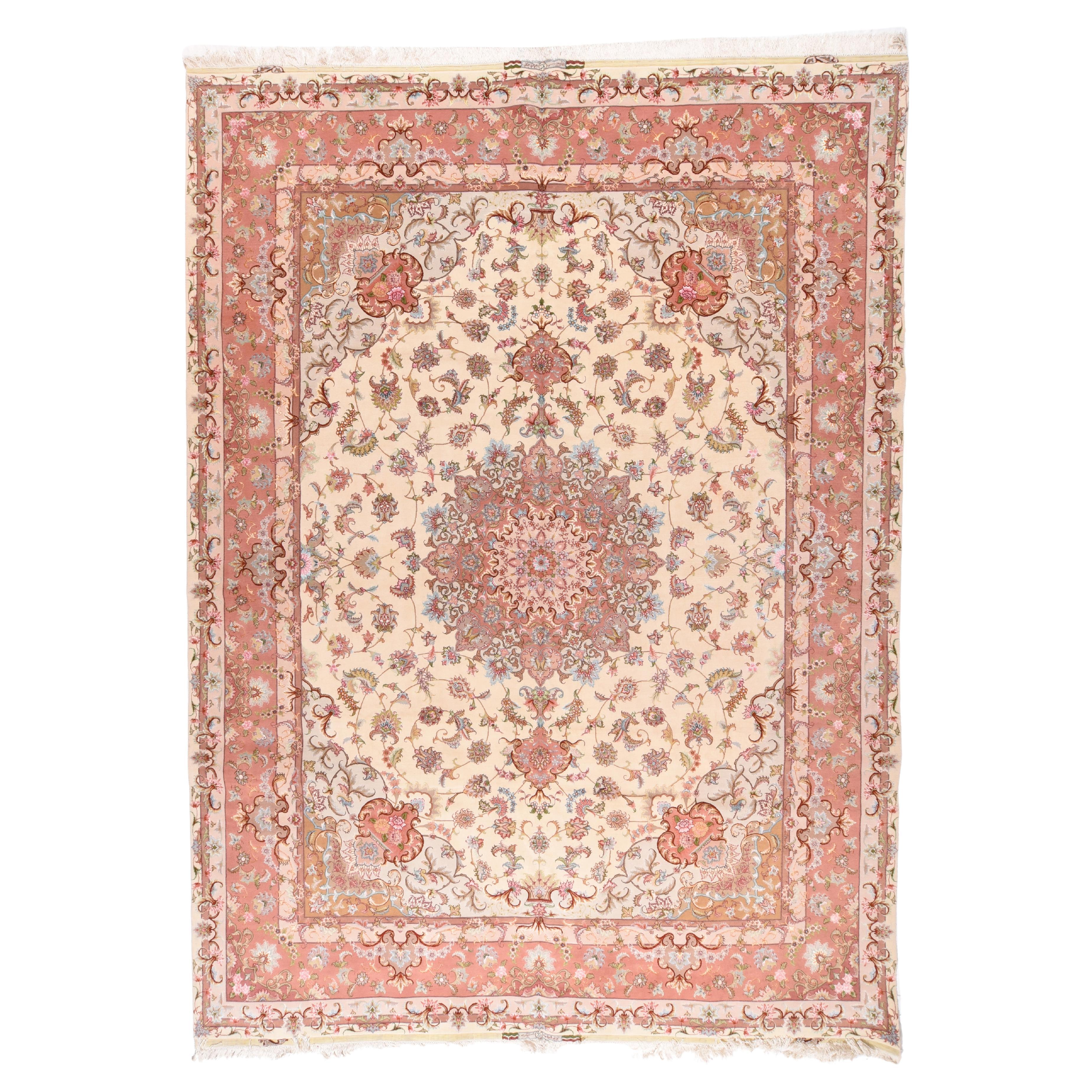 Extremely Fine Vintage Persian Tabriz Wool and Silk Rug 9’6” x 13’0"