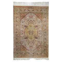 Extremely Fine Vintage Turkish Hereke Silk & Metal Rug 6’11" x 10’3"