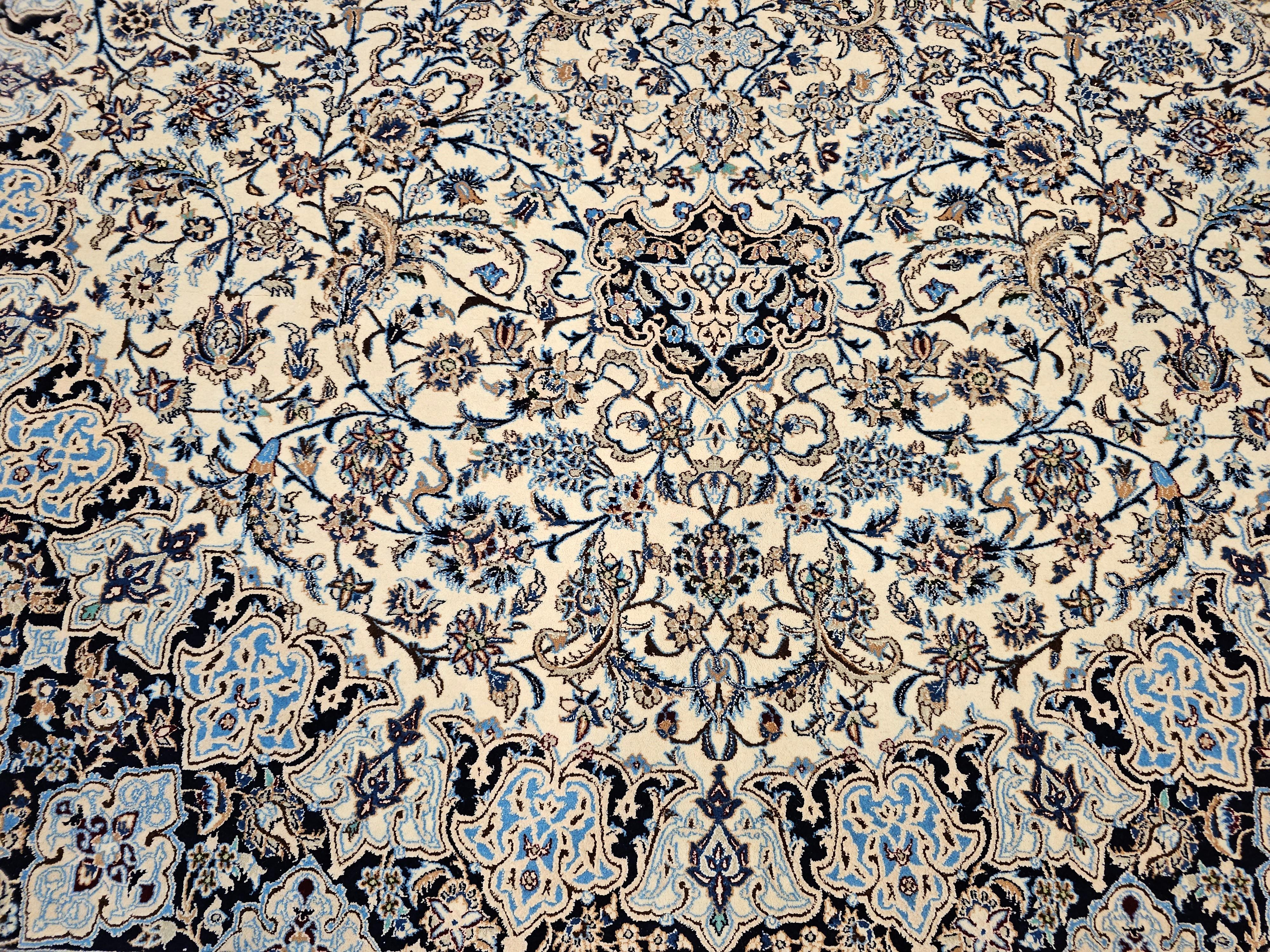 Extremely Fine Weave Persian Nain Habibian in Floral Pattern with Silk Highlight For Sale 4