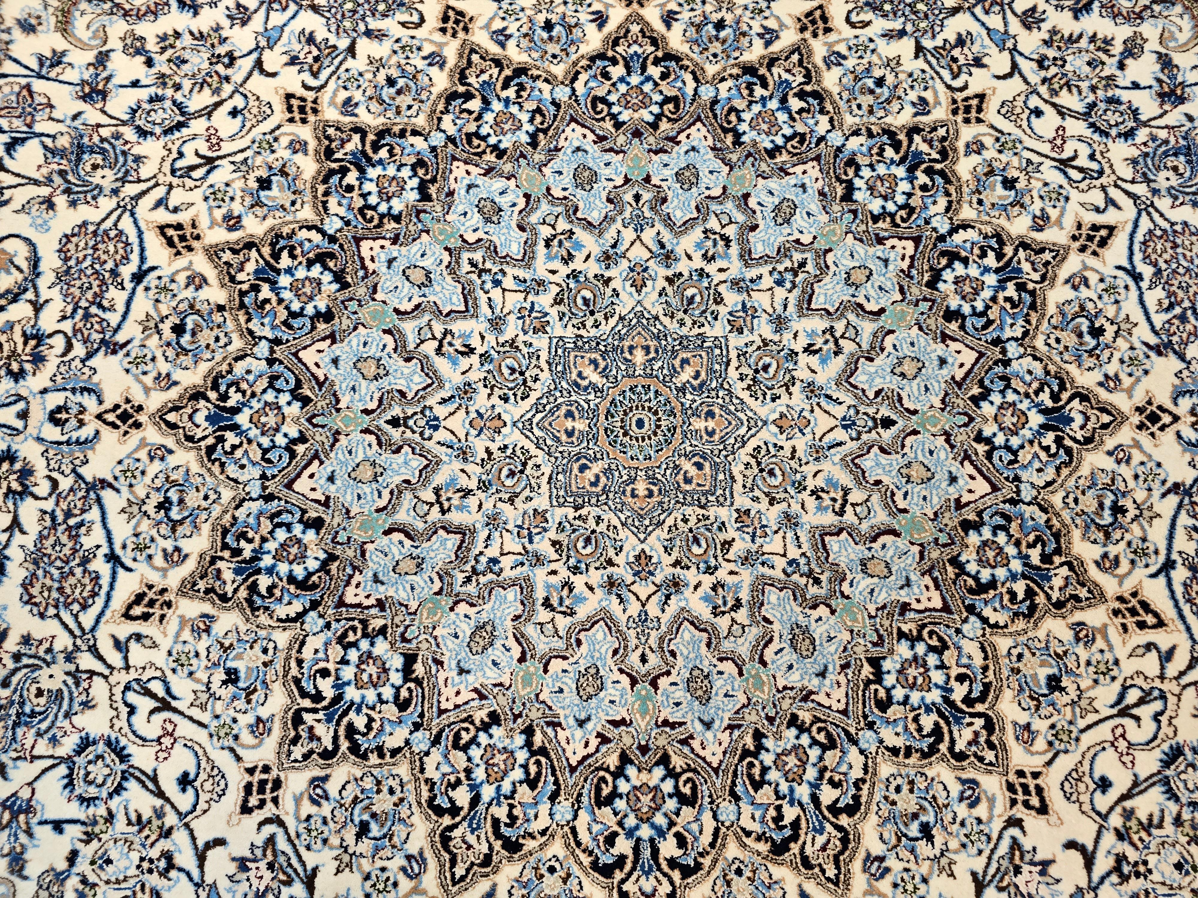 Extremely Fine Weave Persian Nain Habibian in Floral Pattern with Silk Highlight For Sale 5