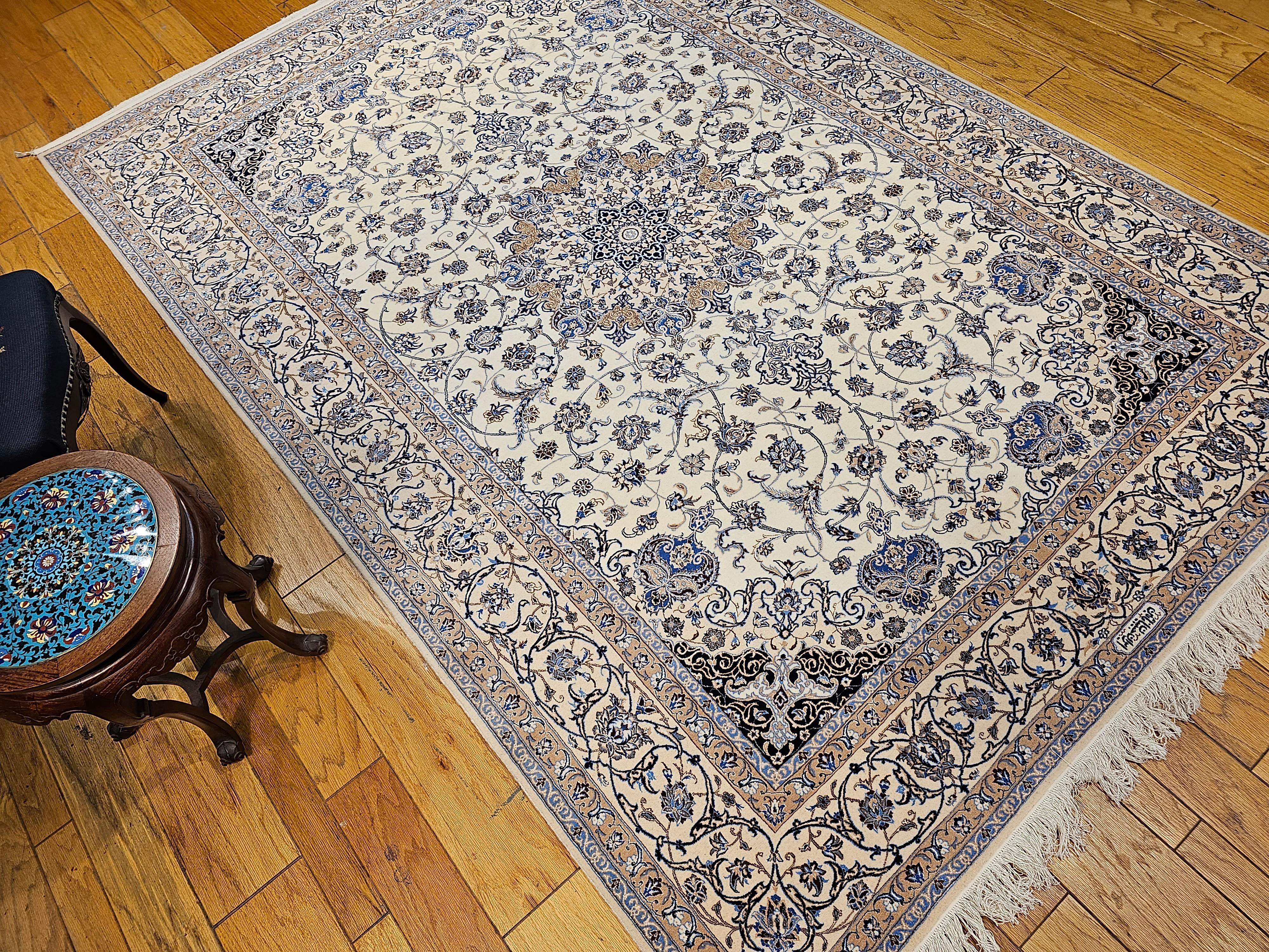 Extremely Fine Weave Persian Nain Habibian in Floral Pattern with Silk Highlight For Sale 9