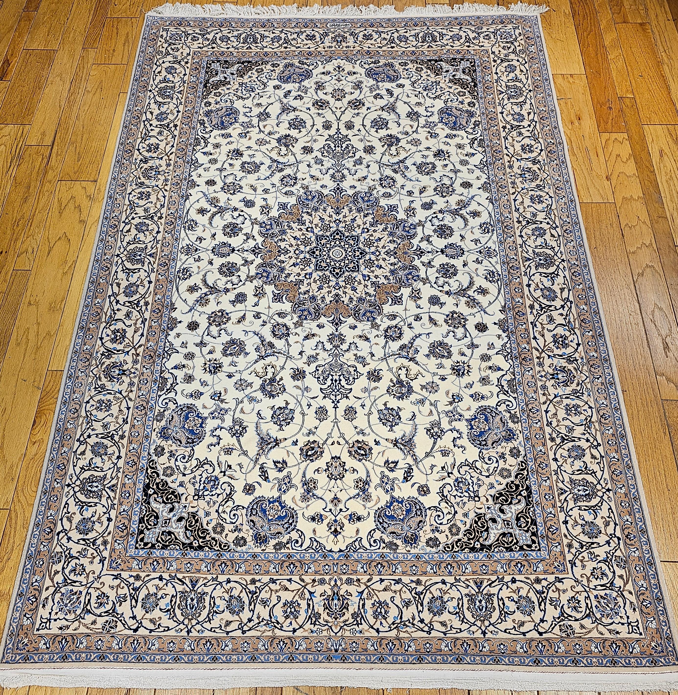 Extremely Fine Weave Persian Nain Habibian in Floral Pattern with Silk Highlight For Sale 11