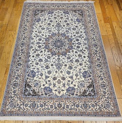 Extremely Fine Weave Persian Nain Habibian in Floral Pattern with Silk Highlight