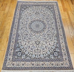 Extremely Fine Weave Persian Nain Habibian in Floral Pattern with Silk Highlight