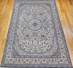 Extremely Fine Weave Persian Nain Habibian in Floral Pattern with Silk Highlight