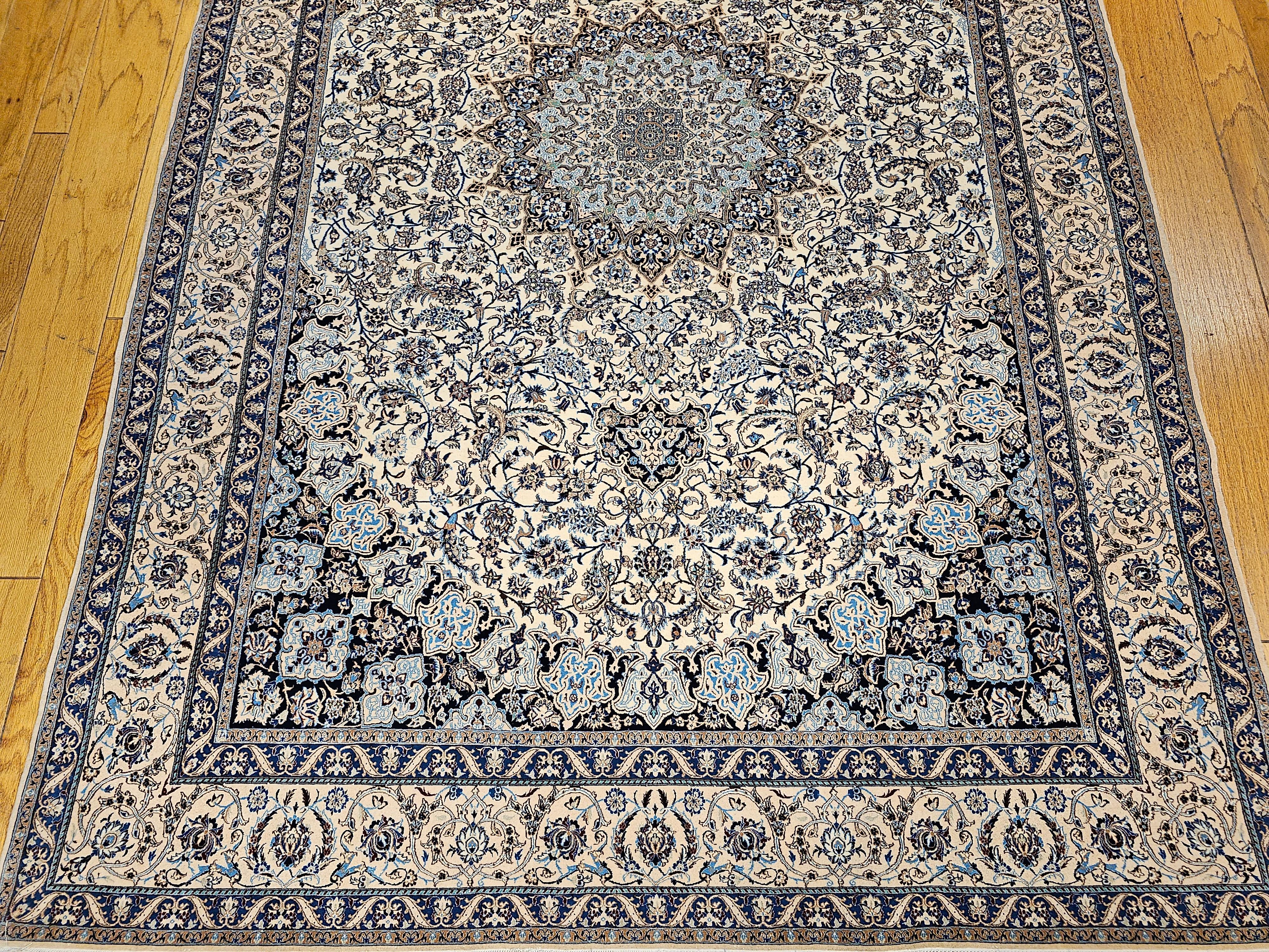 Hand-Knotted Extremely Fine Weave Persian Nain Habibian in Floral Pattern with Silk Highlight For Sale