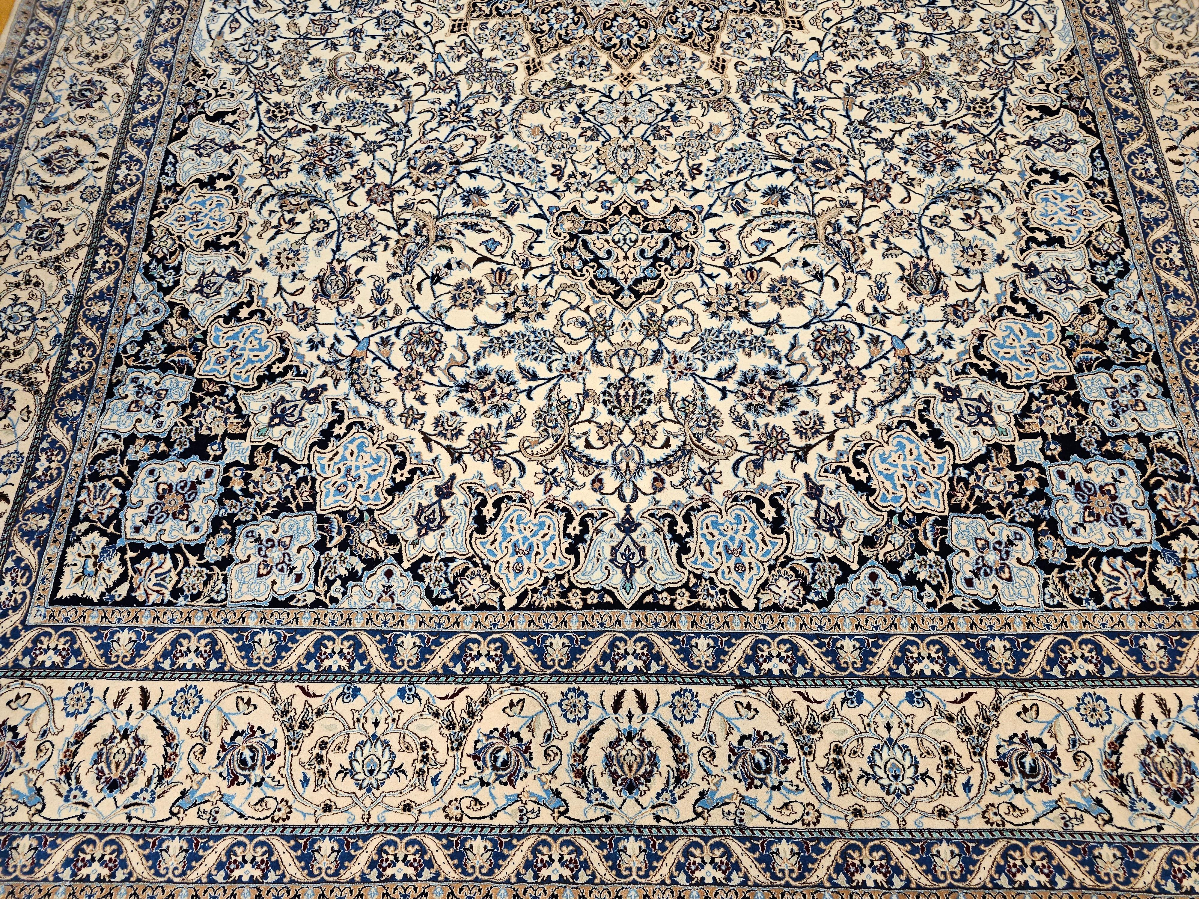 Wool Extremely Fine Weave Persian Nain Habibian in Floral Pattern with Silk Highlight For Sale