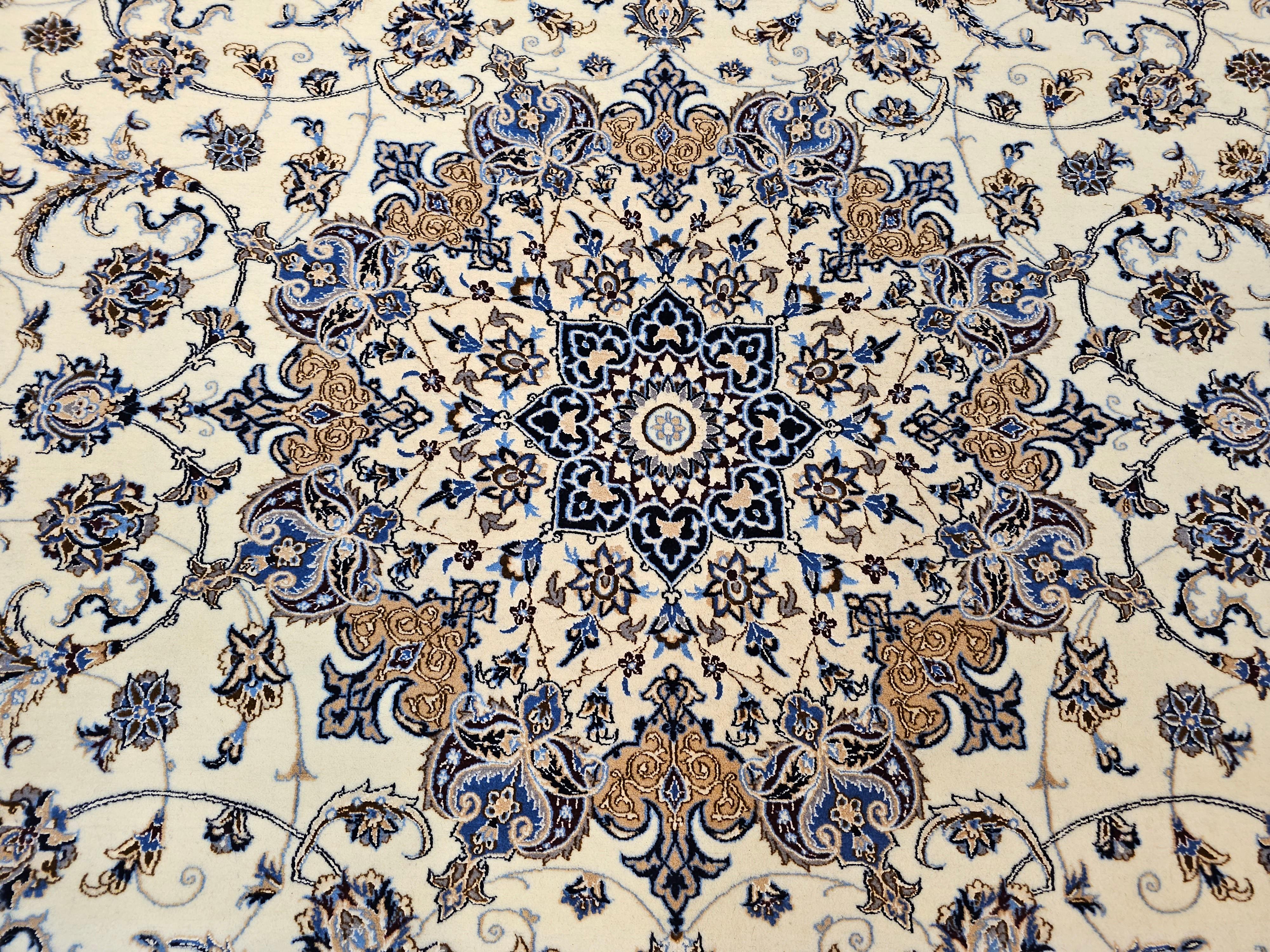 Extremely Fine Weave Persian Nain Habibian in Floral Pattern with Silk Highlight For Sale 1