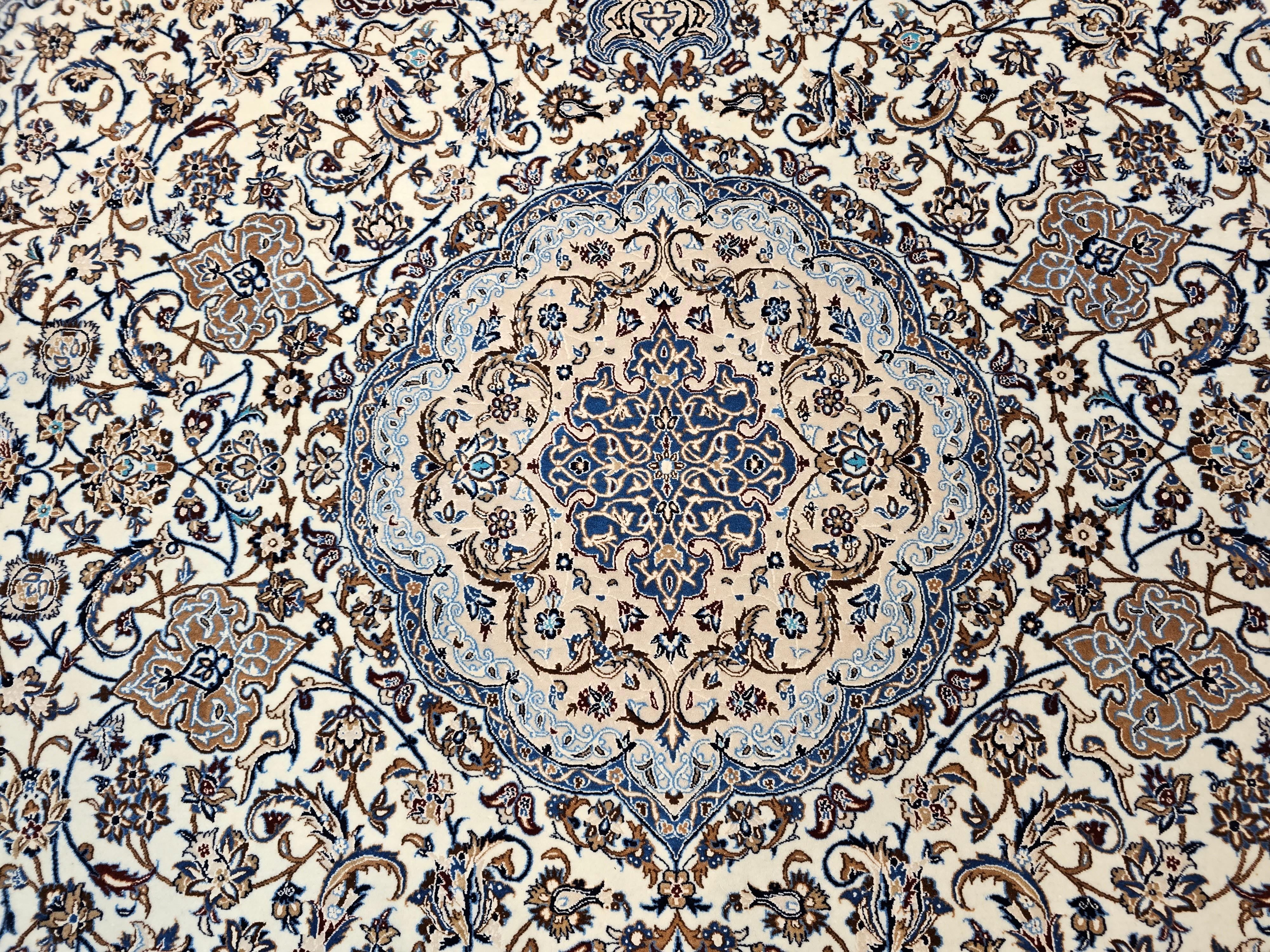 Extremely Fine Weave Persian Nain Habibian in Floral Pattern with Silk Highlight For Sale 1