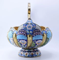 Extremely Gorgeous And Large Russian Enamel Silver Kovsh