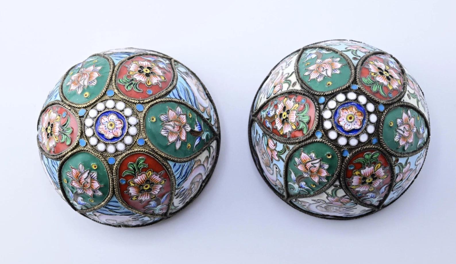 Silver Extremely Gorgeous Russian Enamel Egg With Fabulous Swans